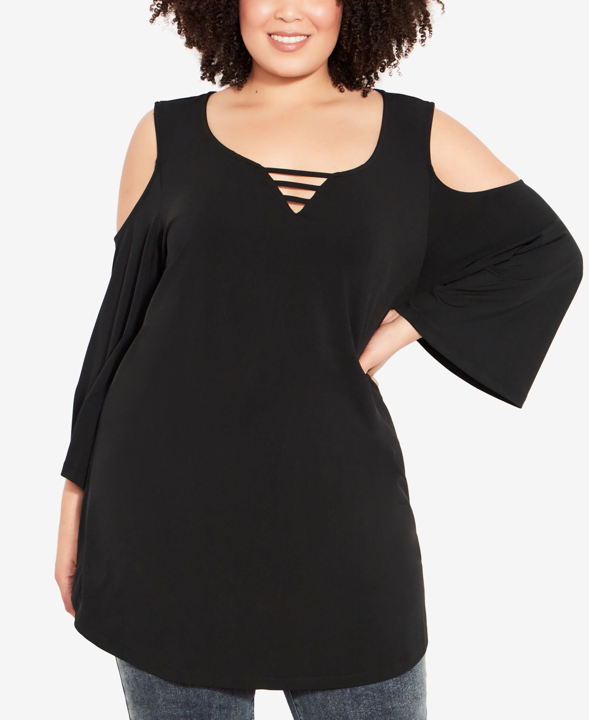 Plus Size Cold Shoulder 3 Bar Top