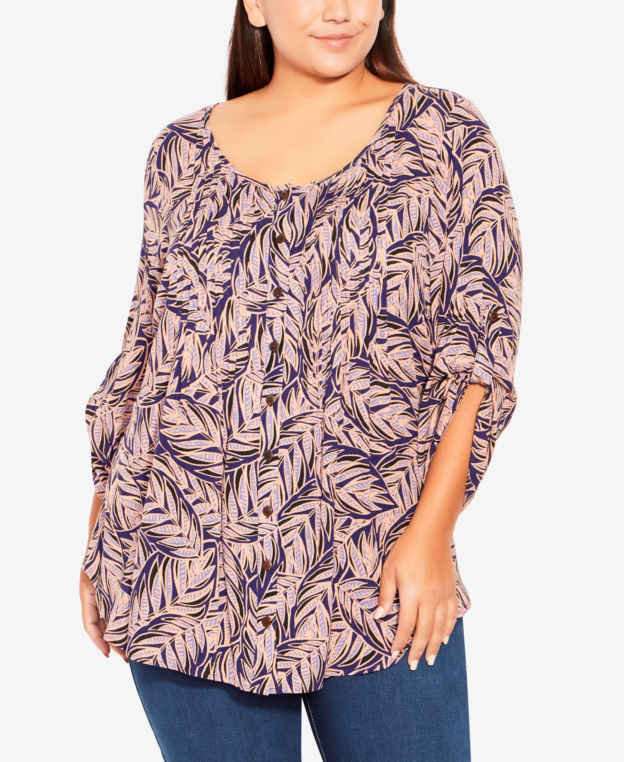 Plus Size Sandy Pintuck Print Shirt