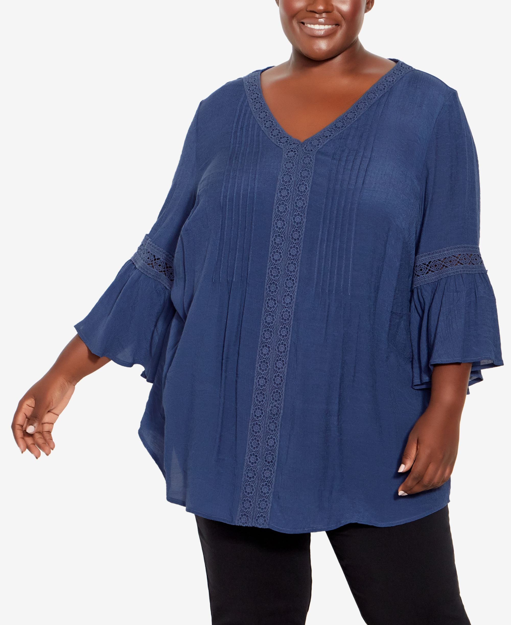Plus Size Pleat Lace Tunic Top