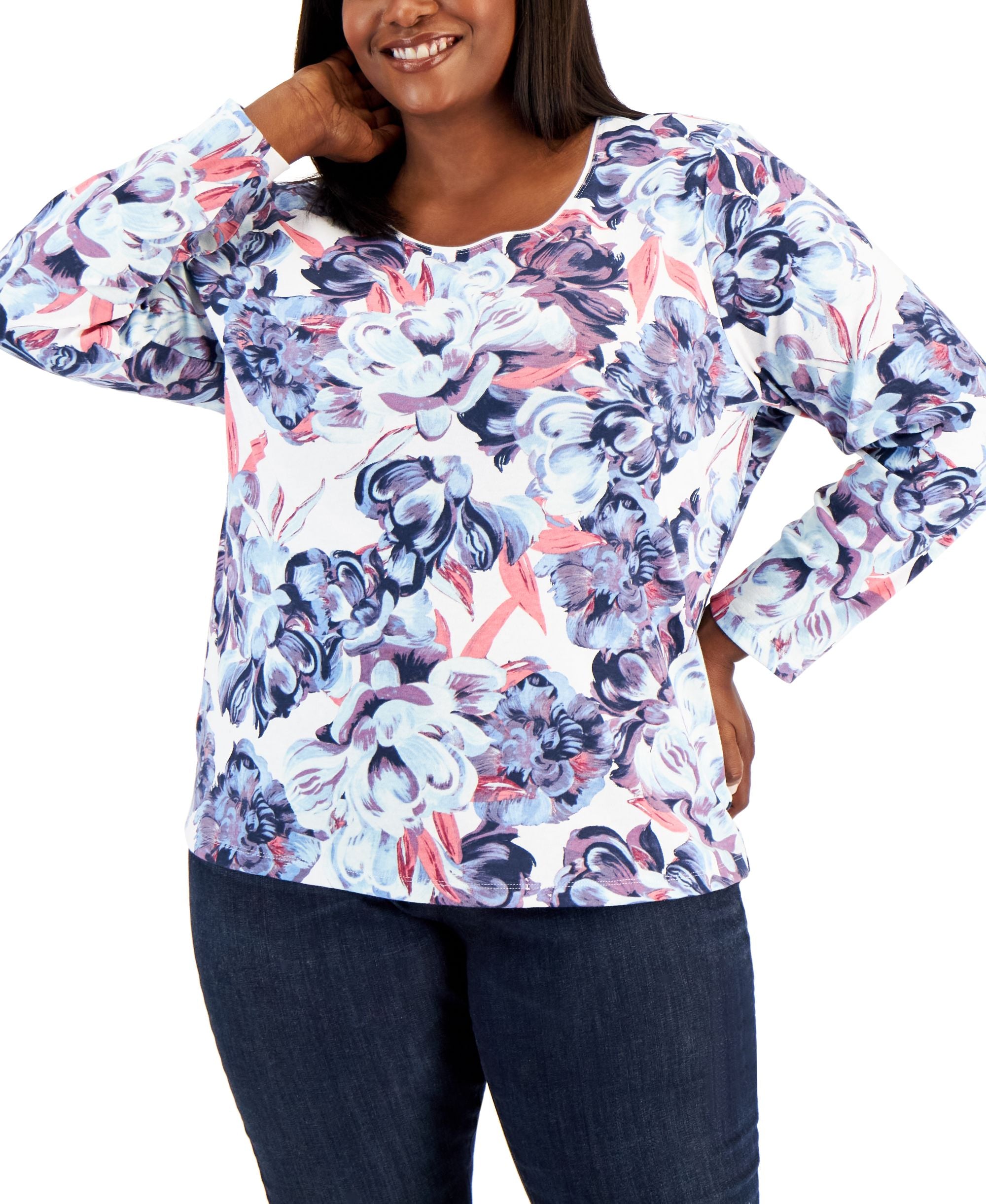Karen Scott Plus Size Floral Print Scoop Neck Top