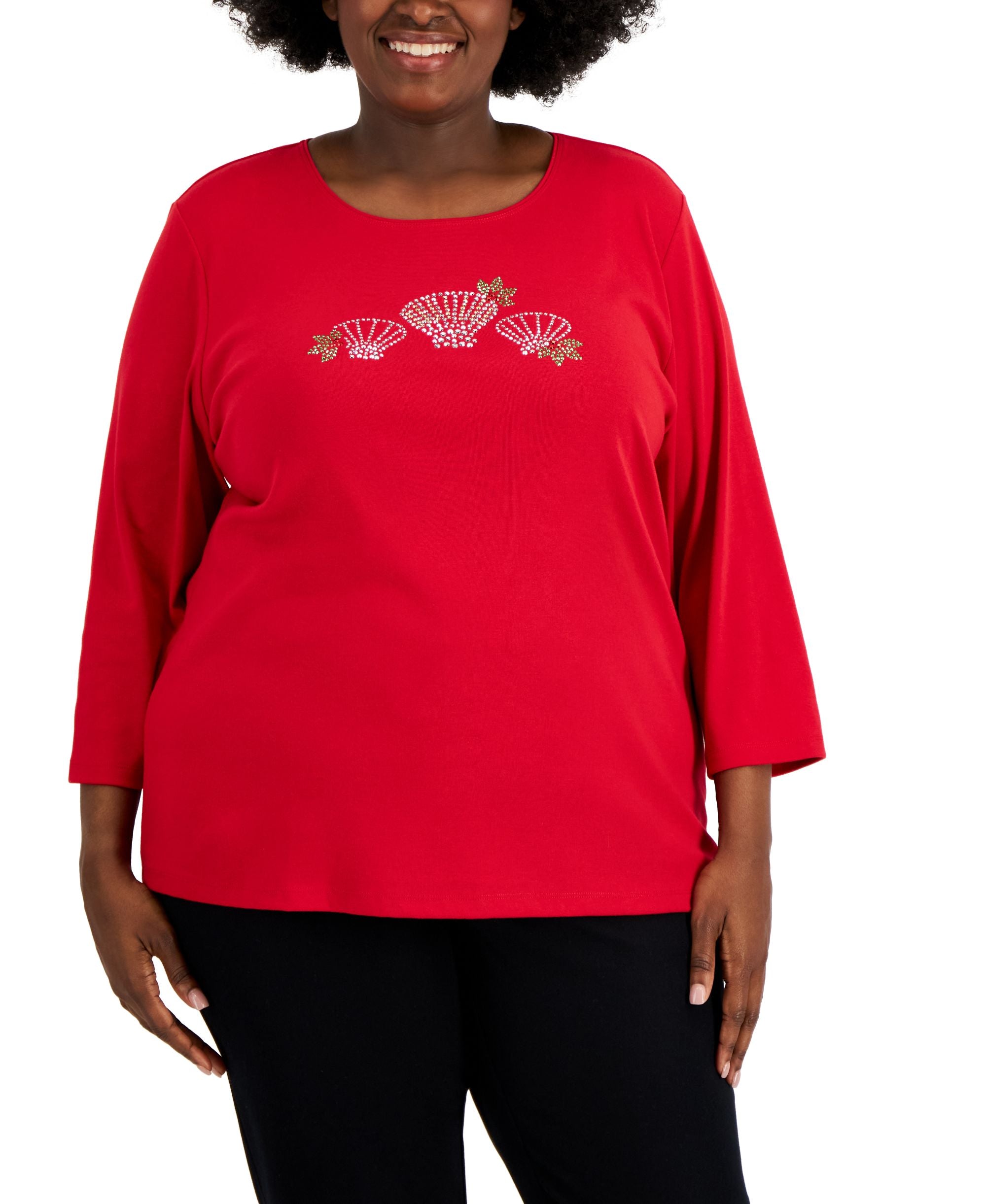 Karen Scott Plus Size Rhinestone Seashell Graphic Top