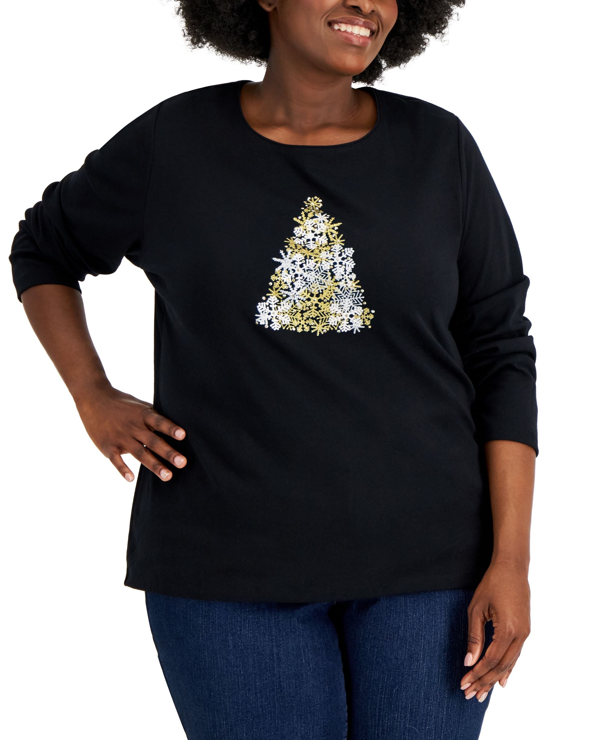 Karen Scott Plus Size Snowflake Tree Graphic Top