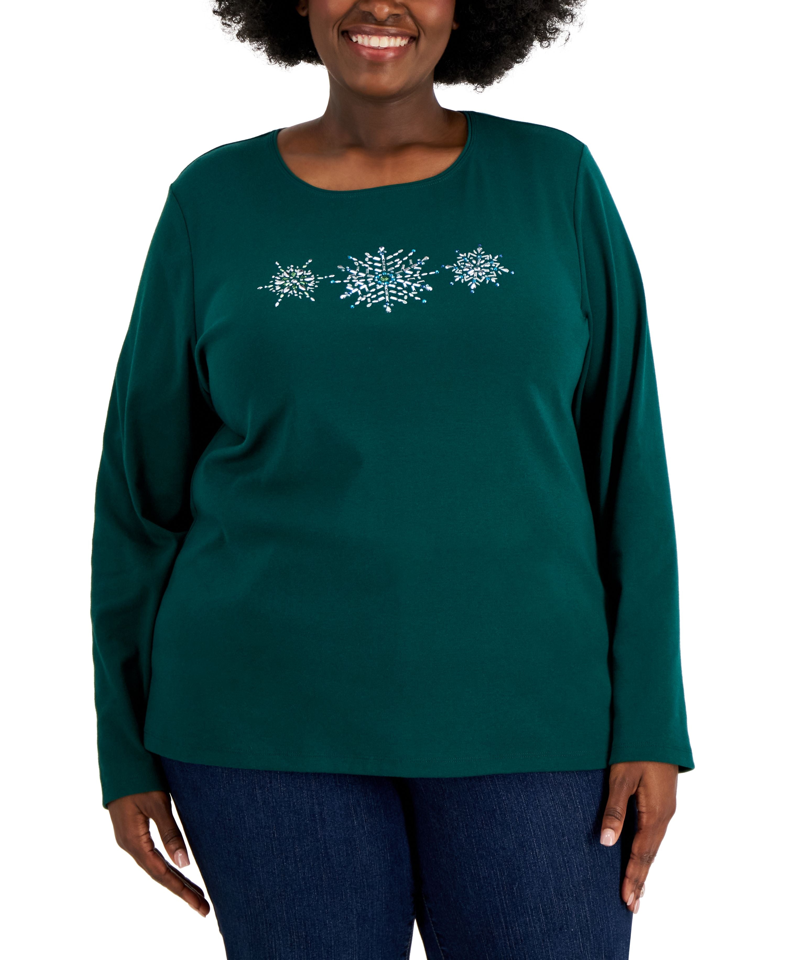 Plus Size Embellished Snowflake Top