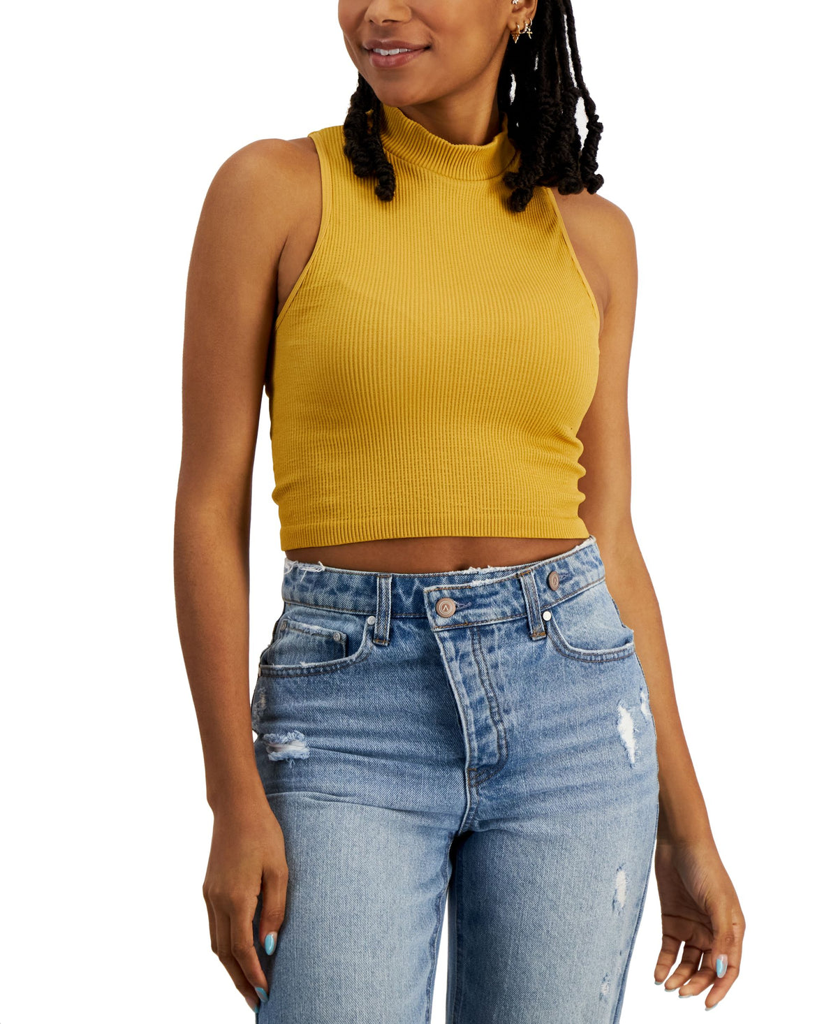 Juniors' Seamless Mock-Neck Top