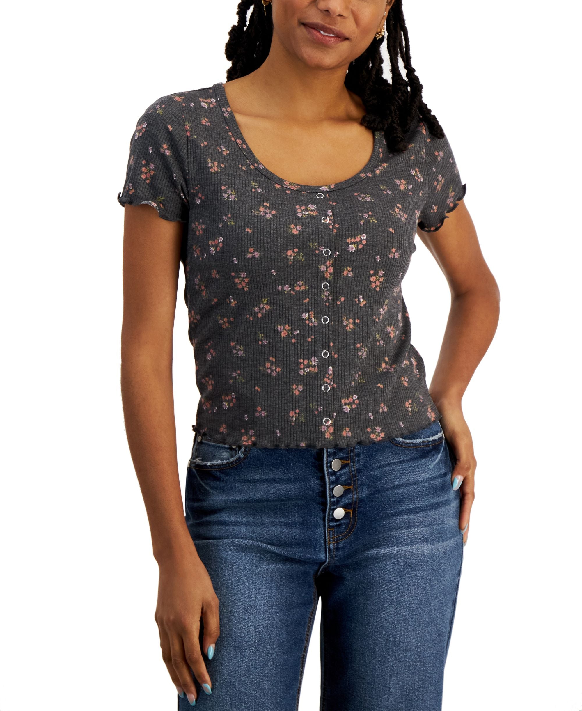 Juniors' Snap-Front Top