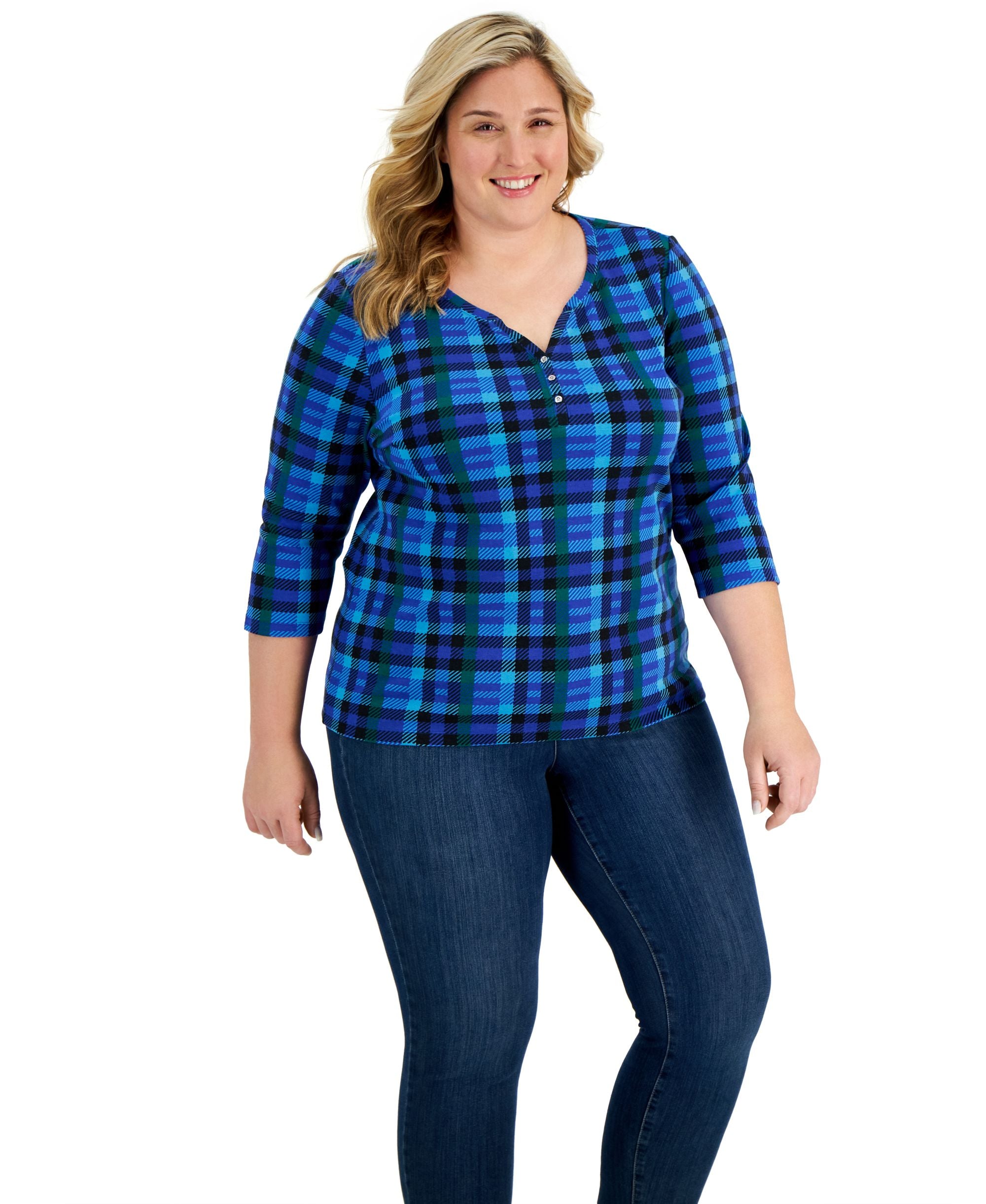 Karen Scott Plus Size Printed Henley Top