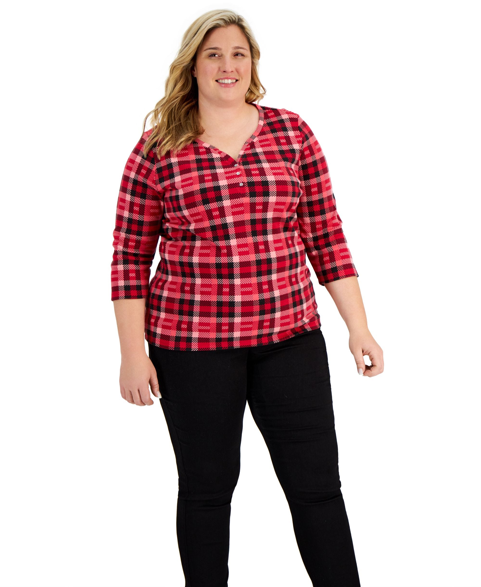 Karen Scott Plus Size Printed Henley Top