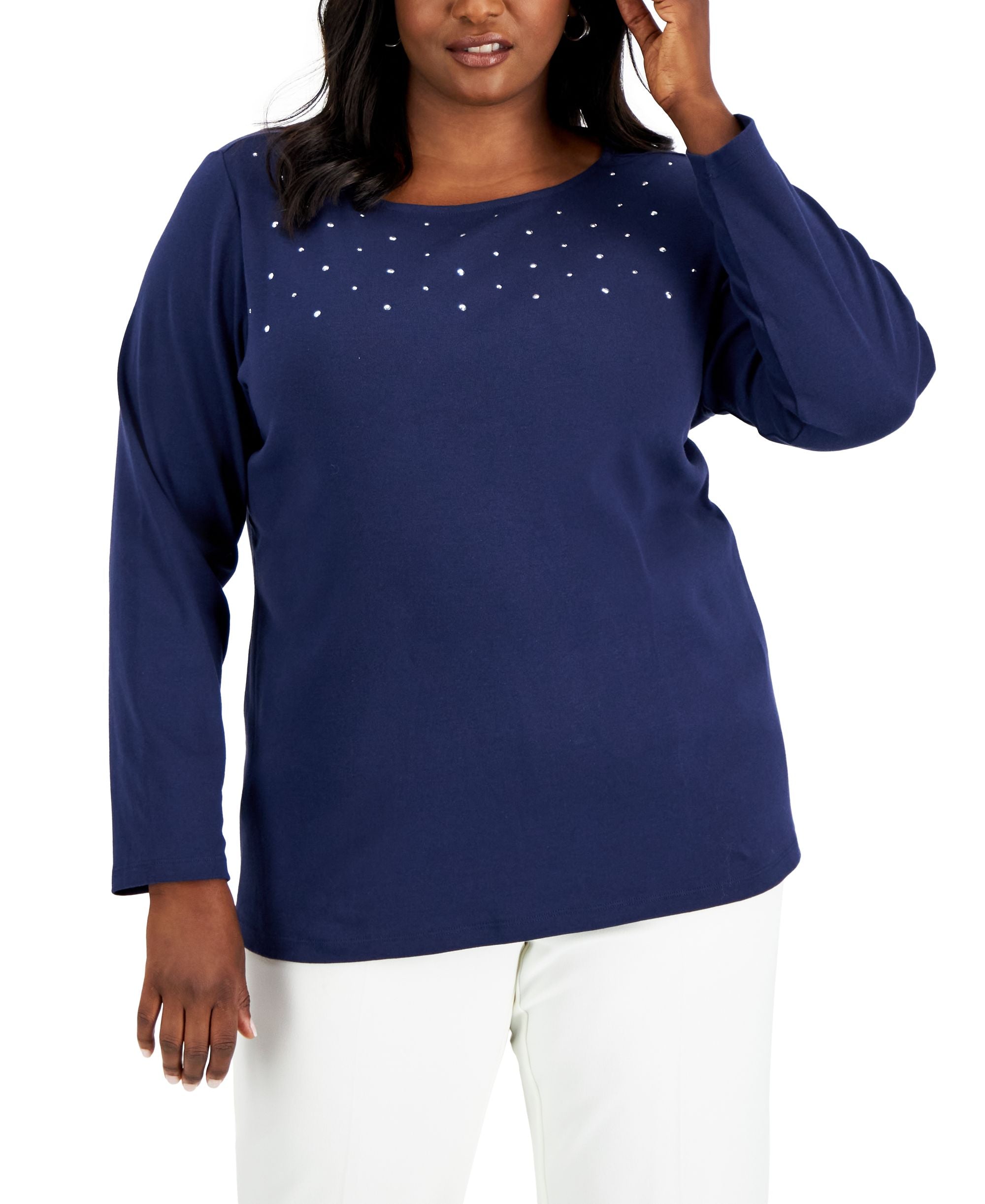 Karen Scott Plus Size Cotton Embellished Top