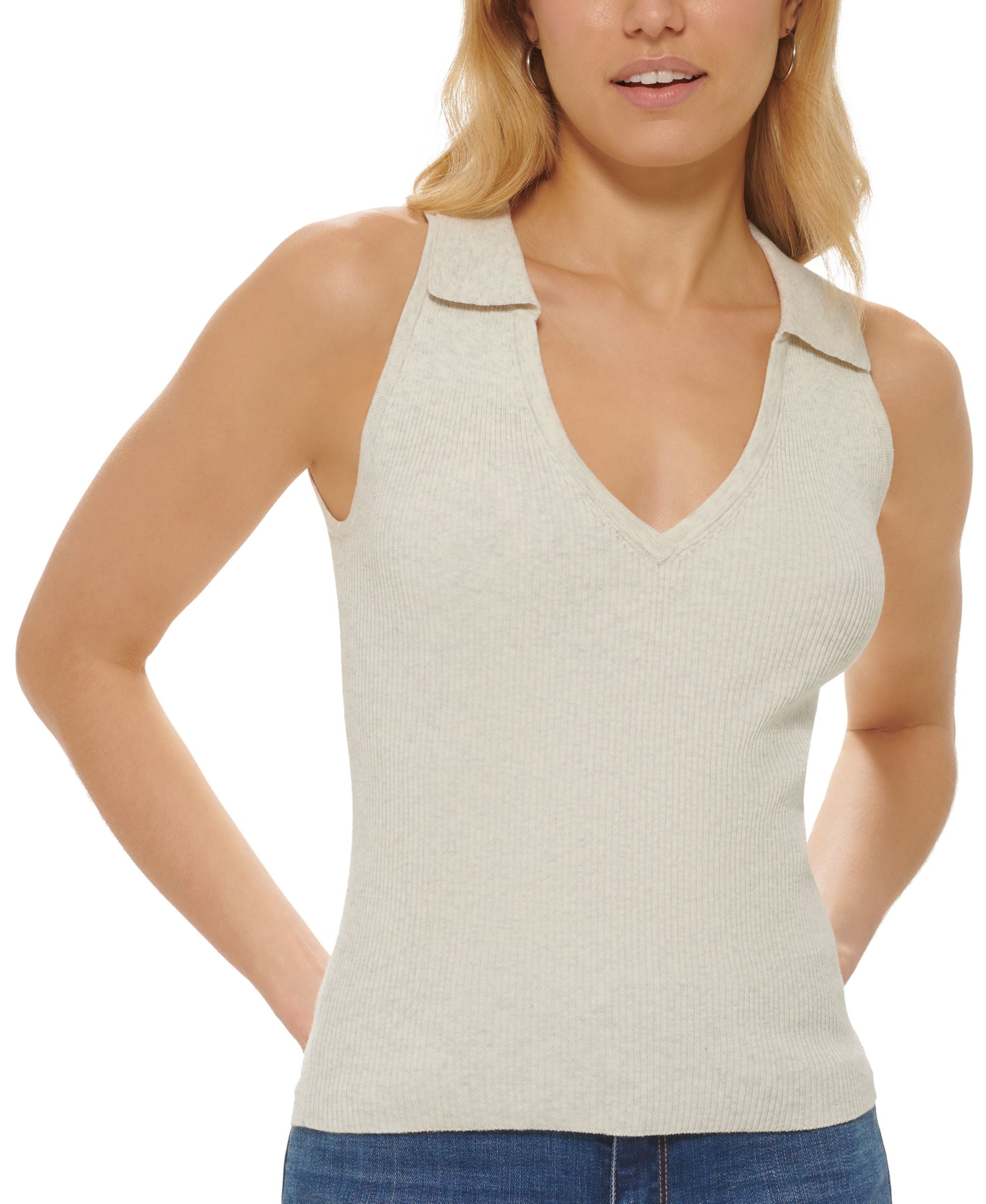 DKNY Jeans Womens V-Neck Polo Tank Top Sweater