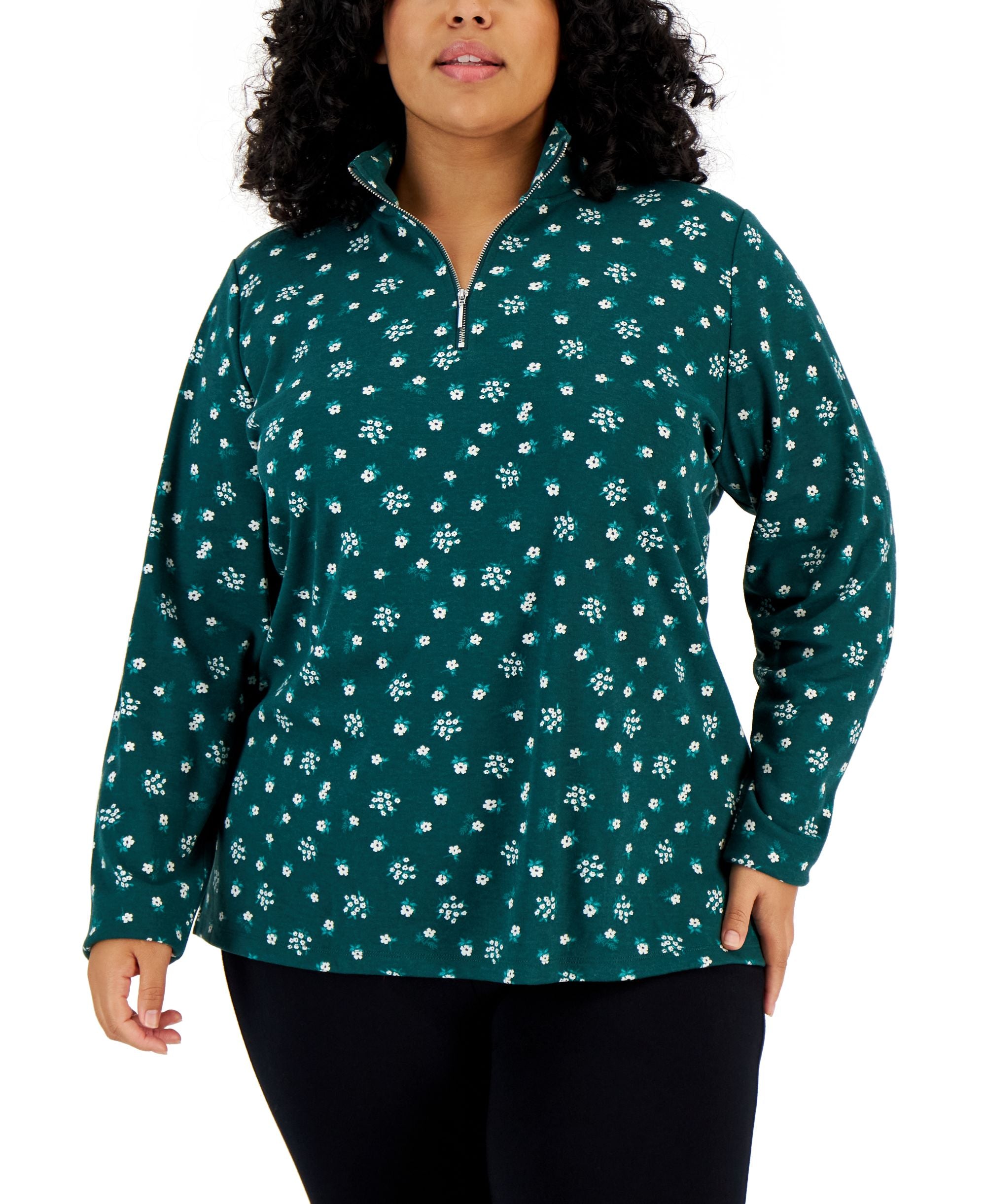 Plus Size Diana Ditsy Zip-Neck Top