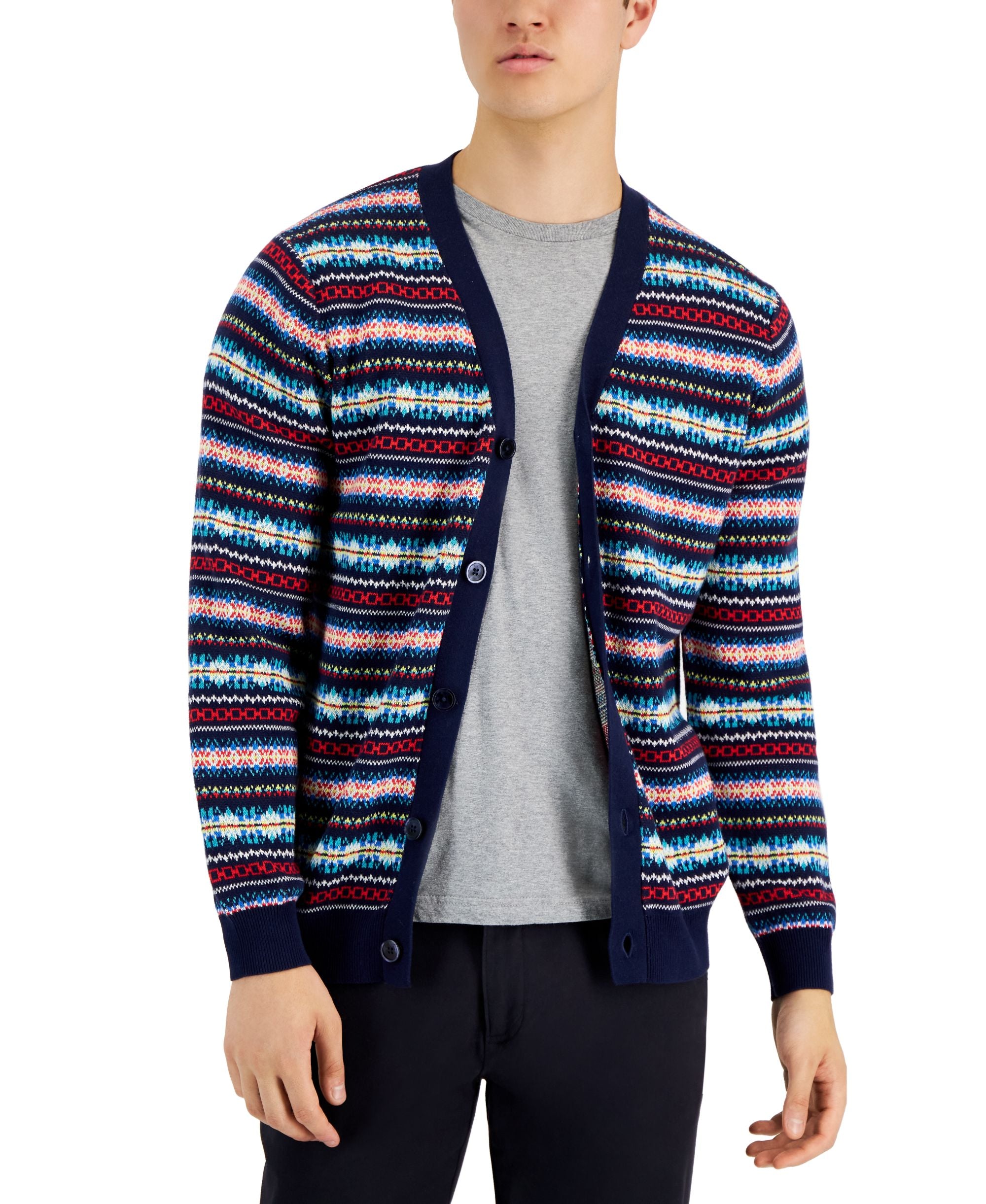 Club Room Mens Cozy Fair Isle Button Up Cardigan
