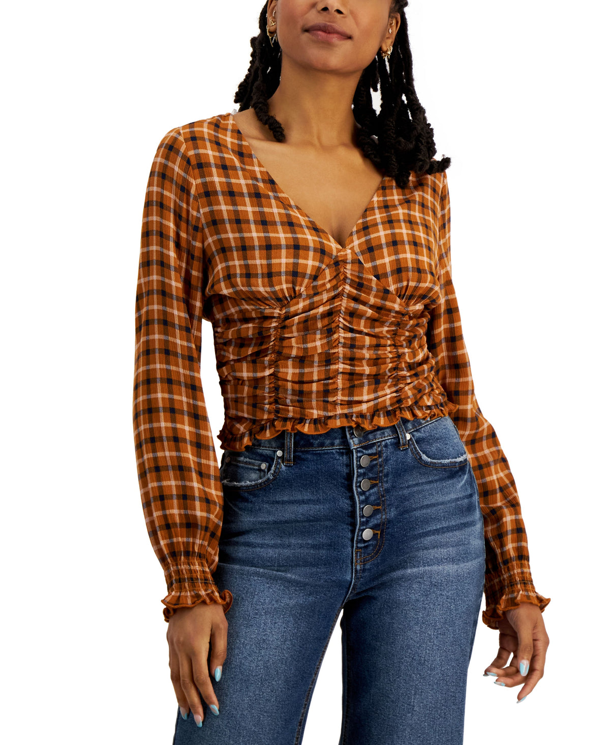Juniors' Smocked Long-Sleeve Top