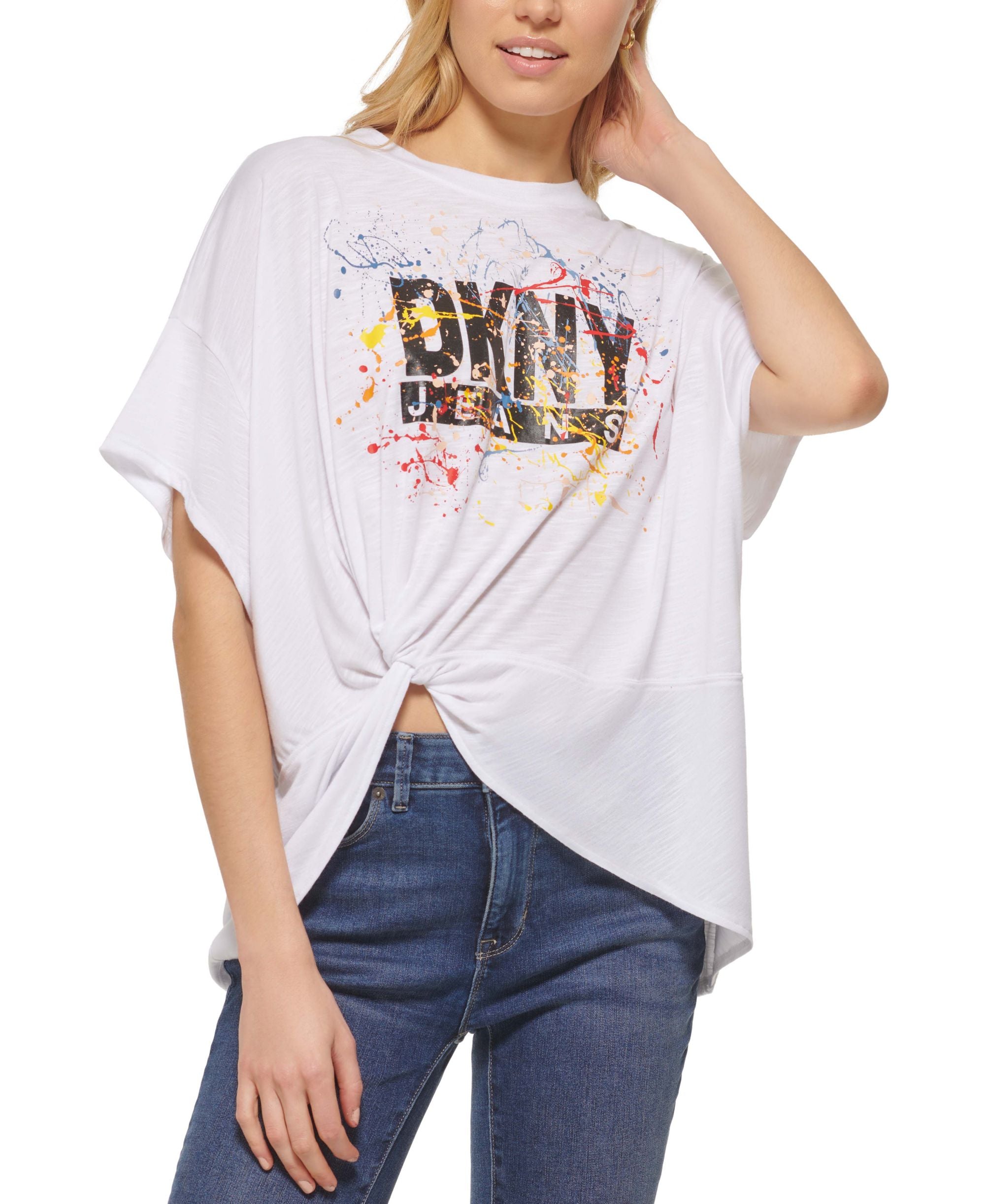 DKNY Jeans Womens Paint Splatter Logo T-Shirt