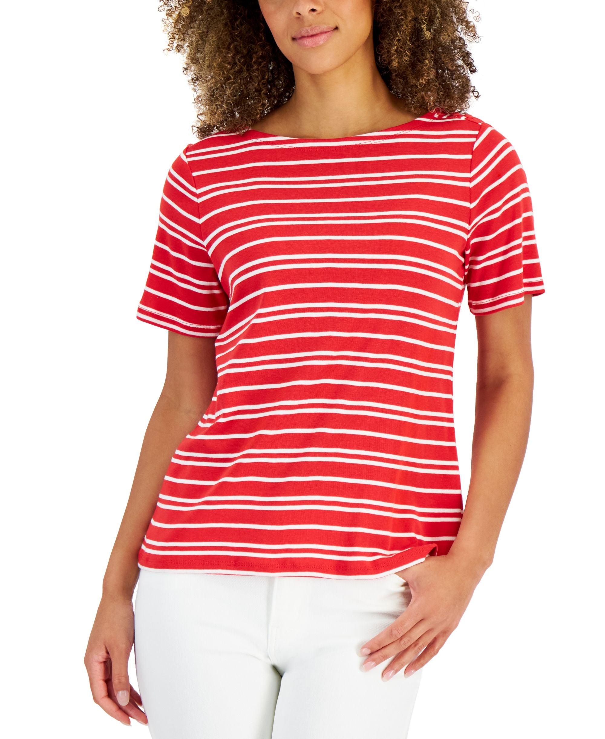 Charter Club Petite Striped Boatneck Top