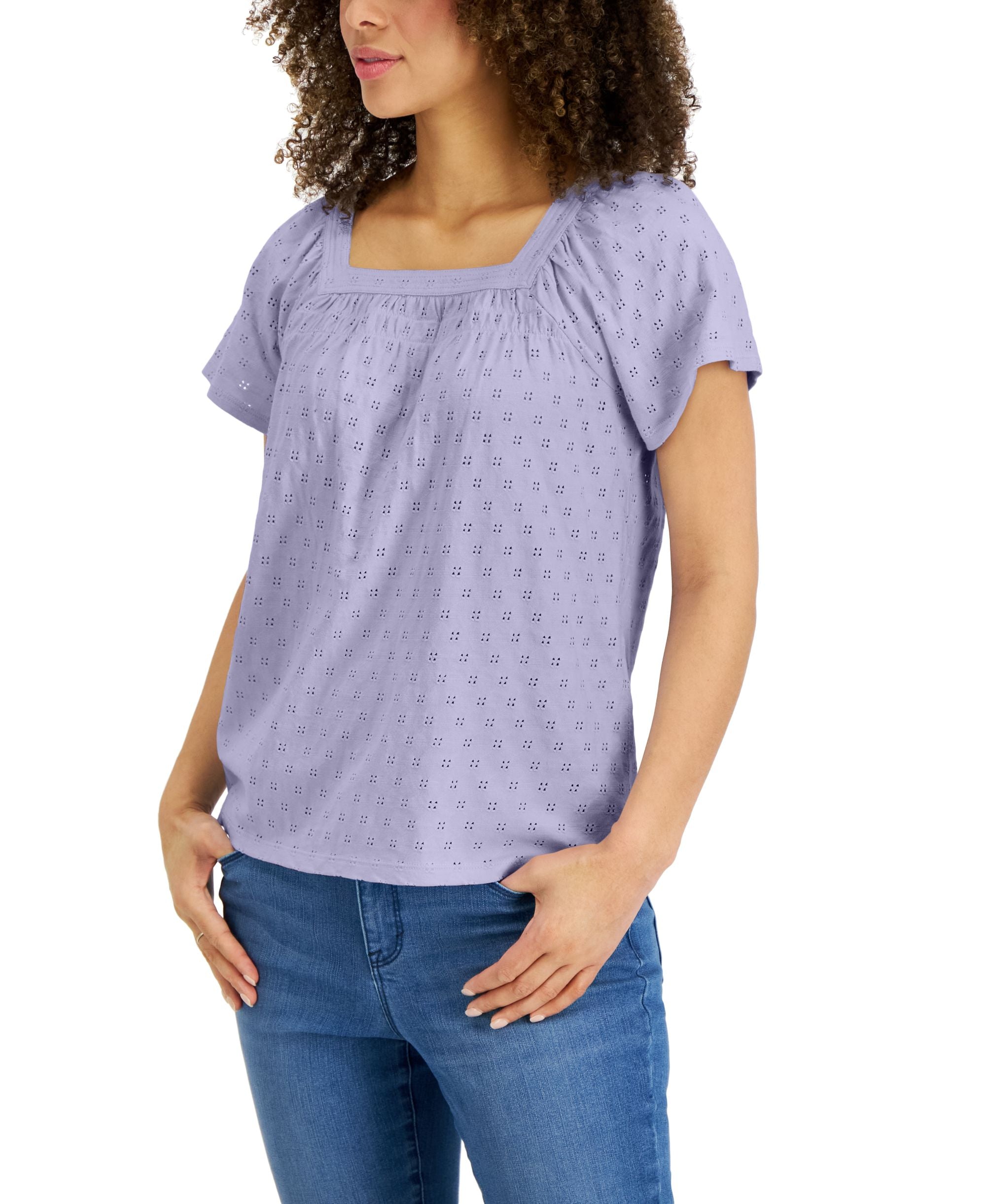 Style & Co Square Neck Eyelet Top