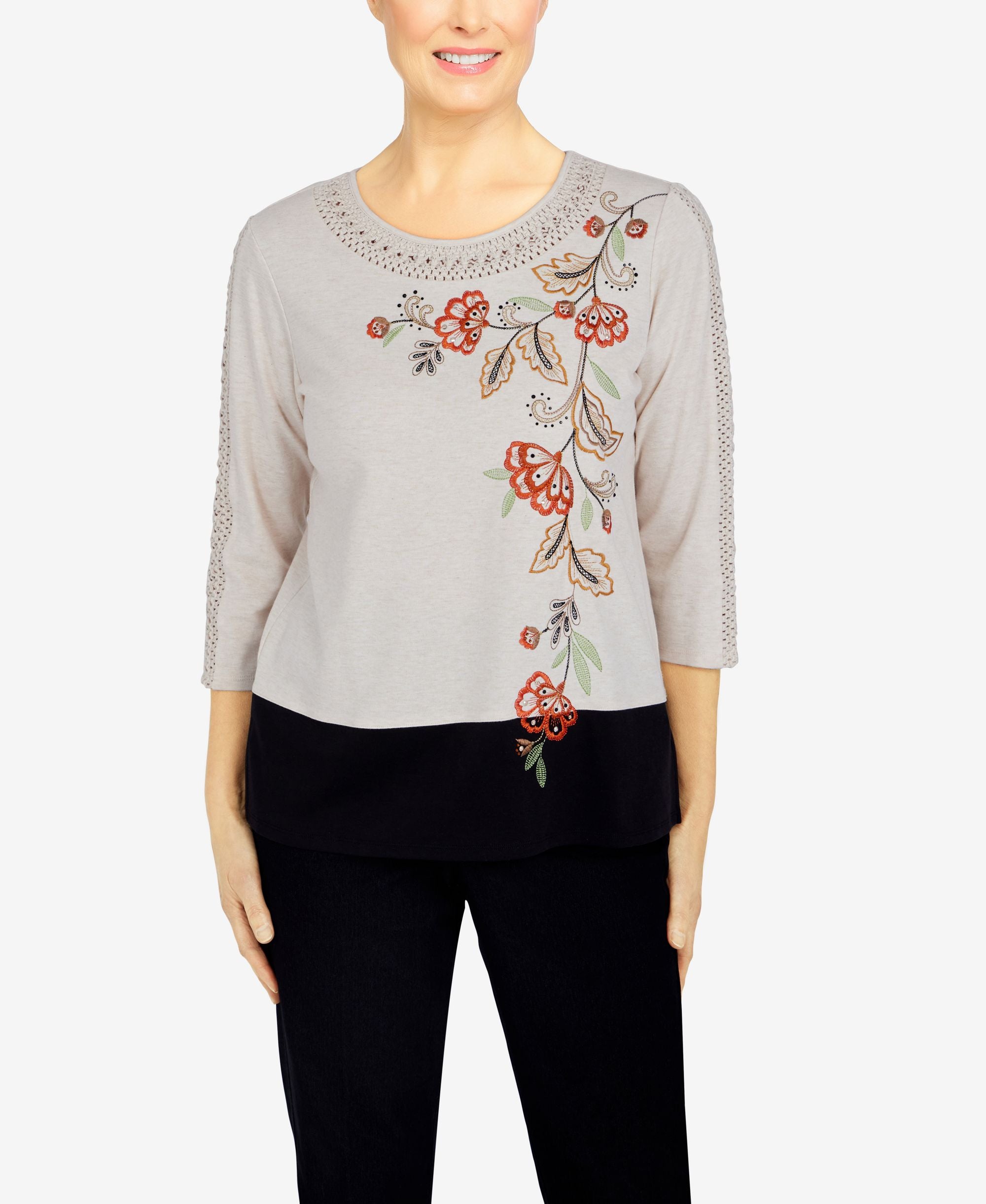 Women's Second Nature Floral Yoke Crochet Trim Top