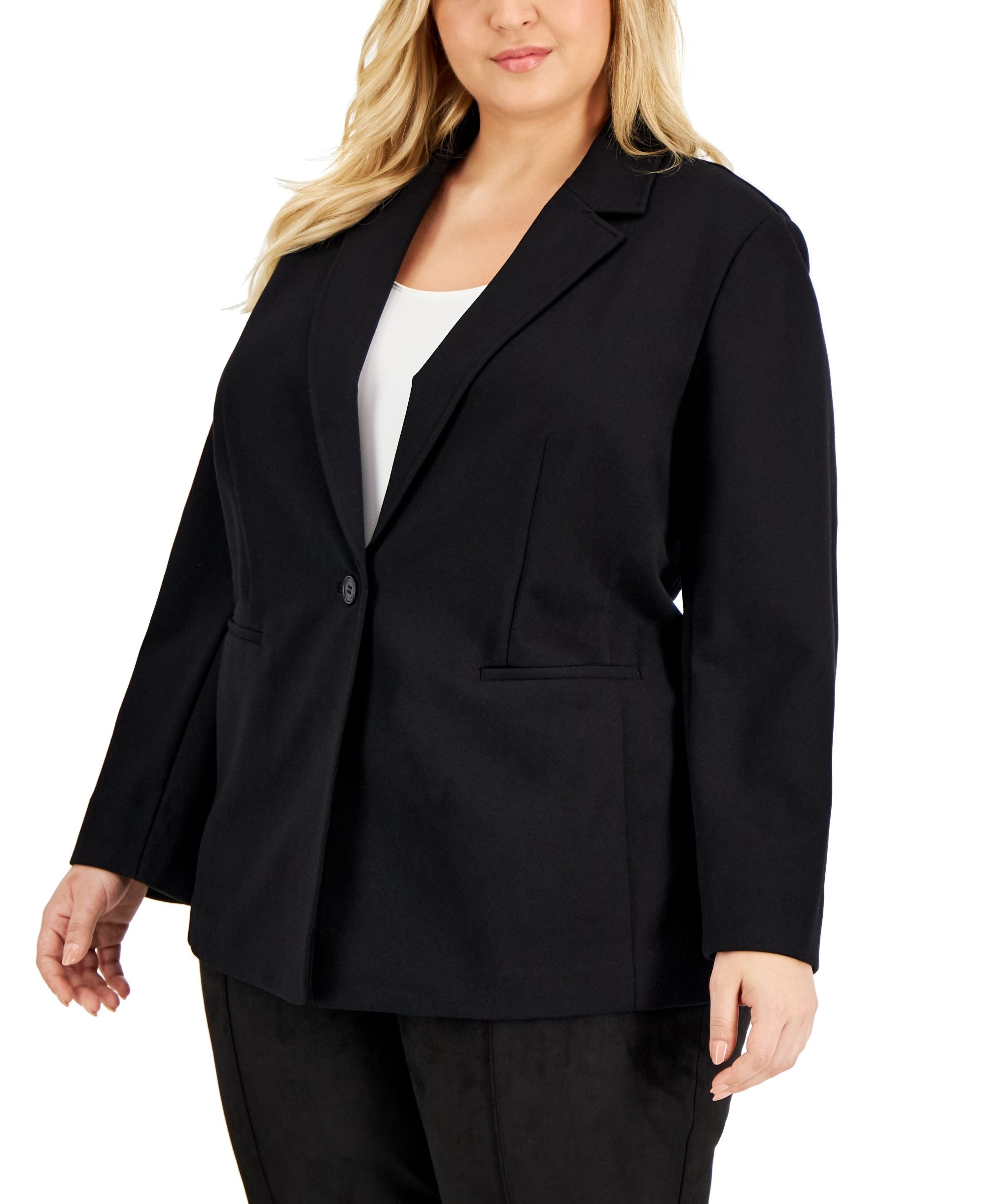 Plus Size One-Button Compression Blazer