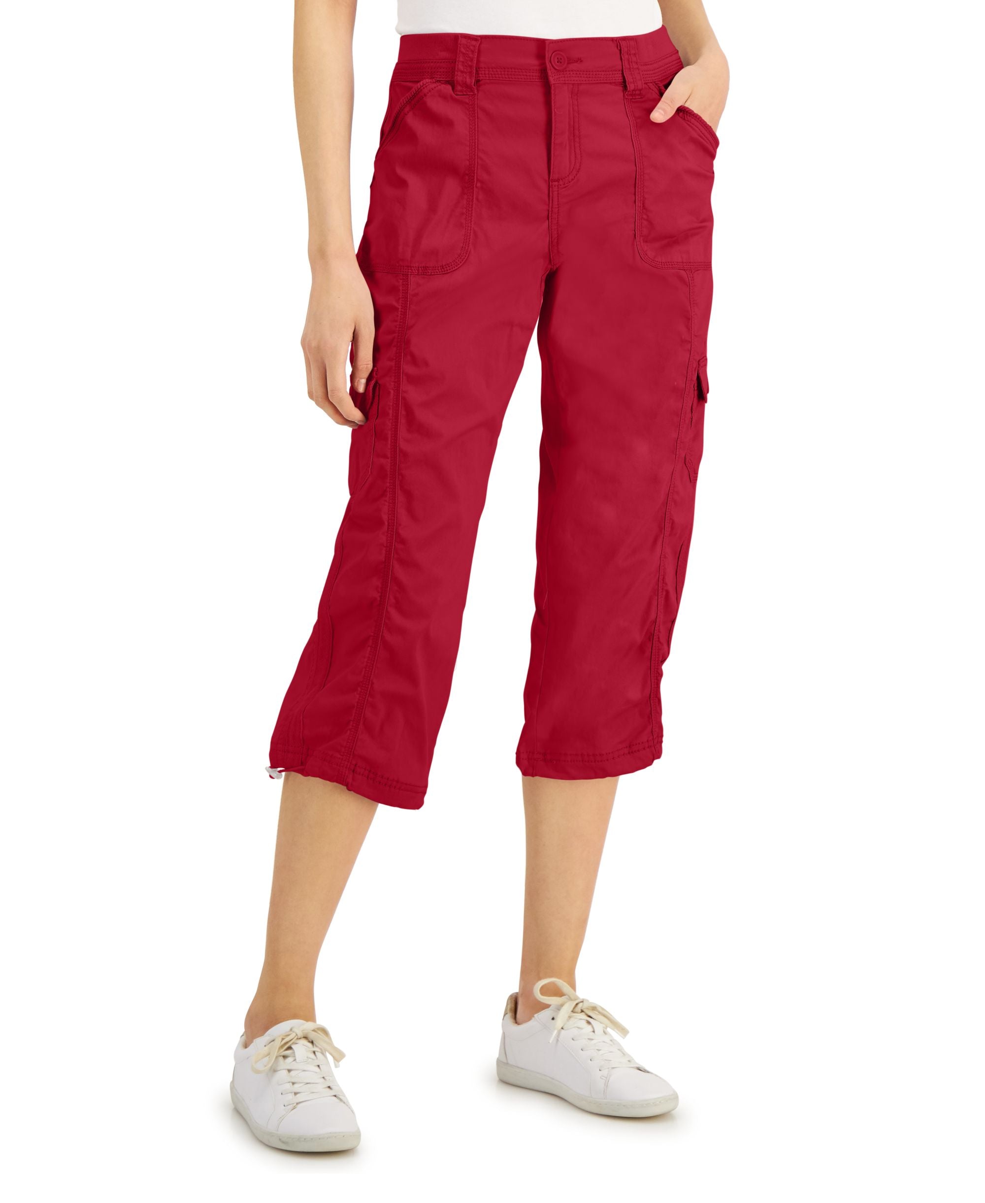 Petite Mid Rise Bungee-Hem Capri Pants