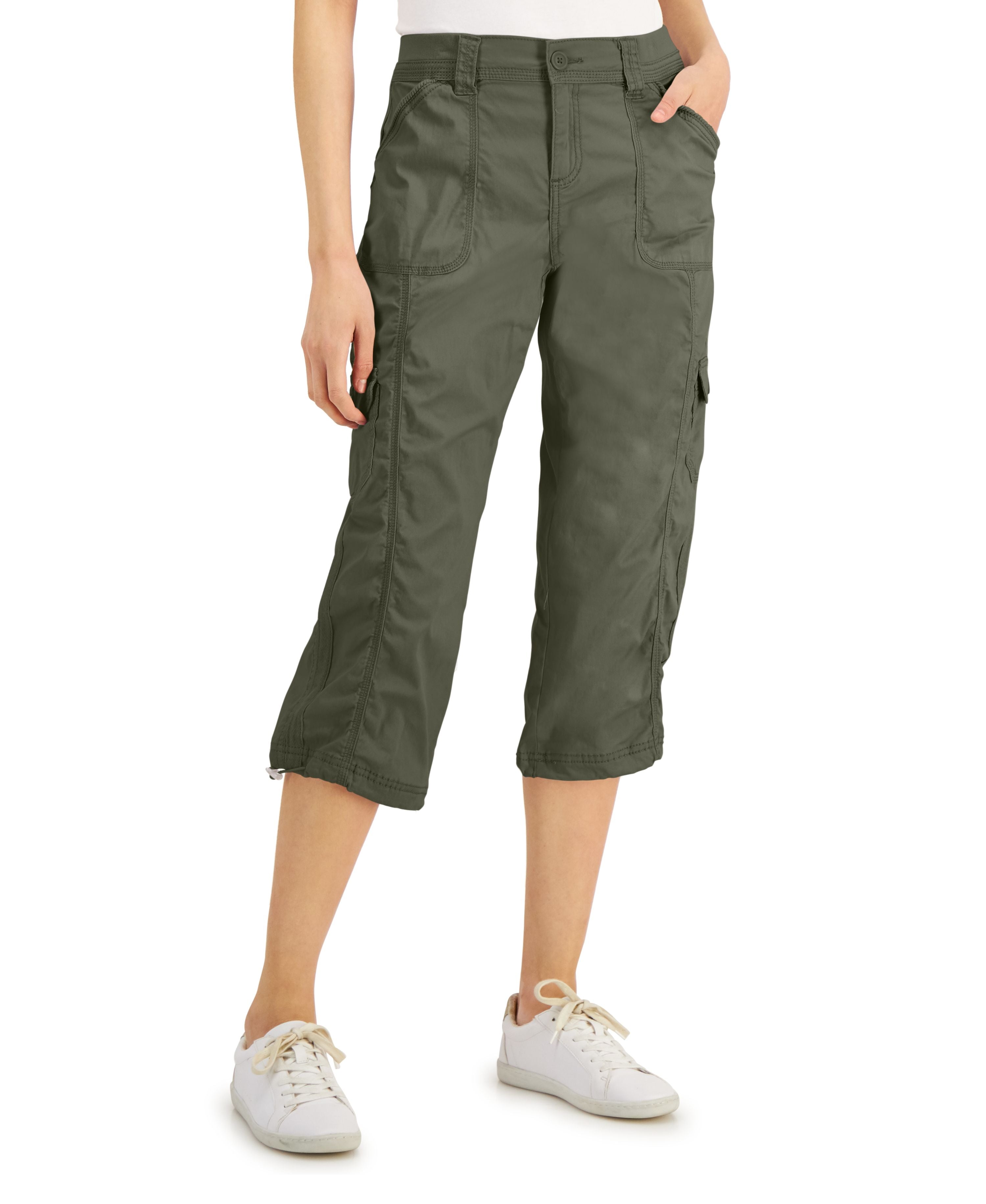 Petite Mid Rise Bungee-Hem Capri Pants