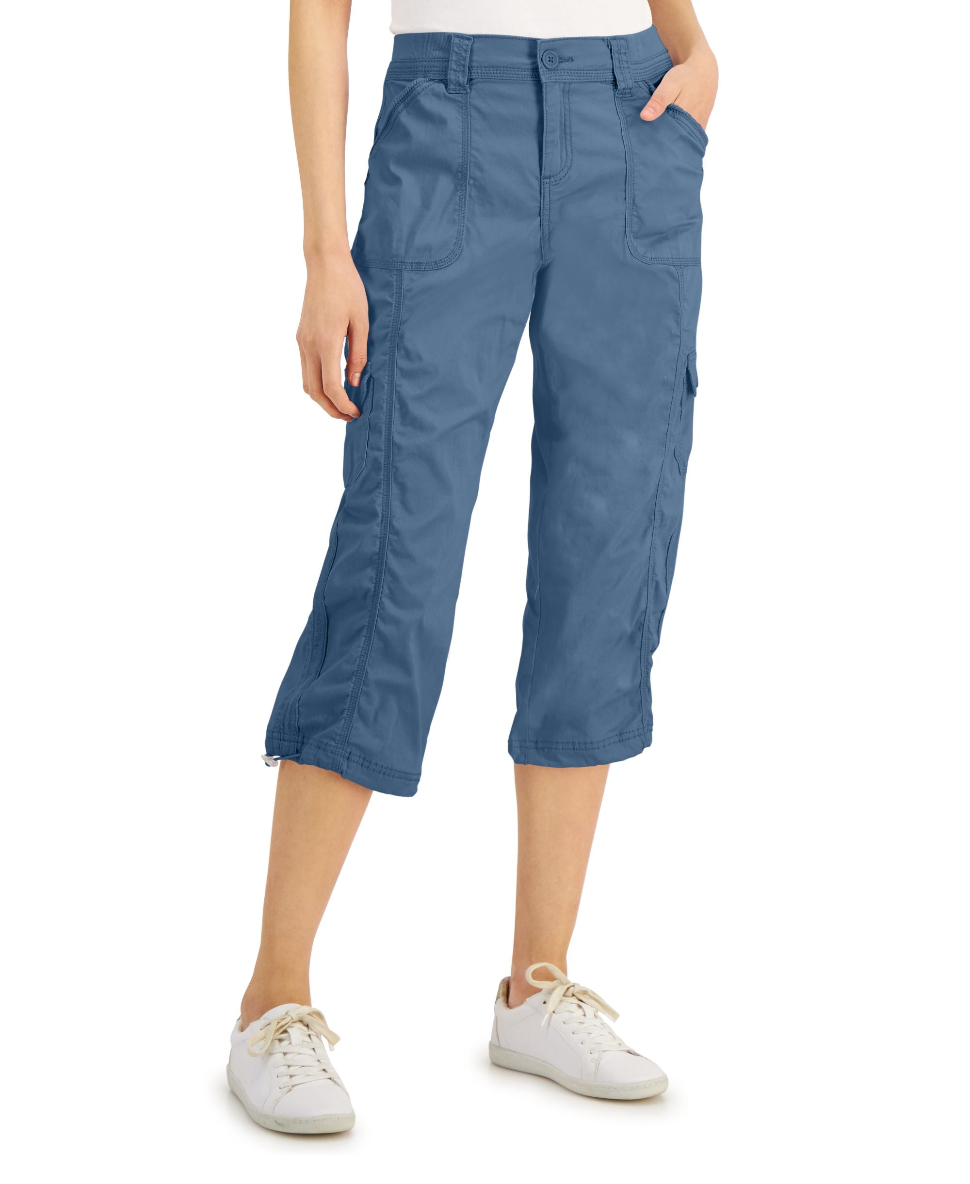 Petite Mid Rise Bungee-Hem Capri Pants
