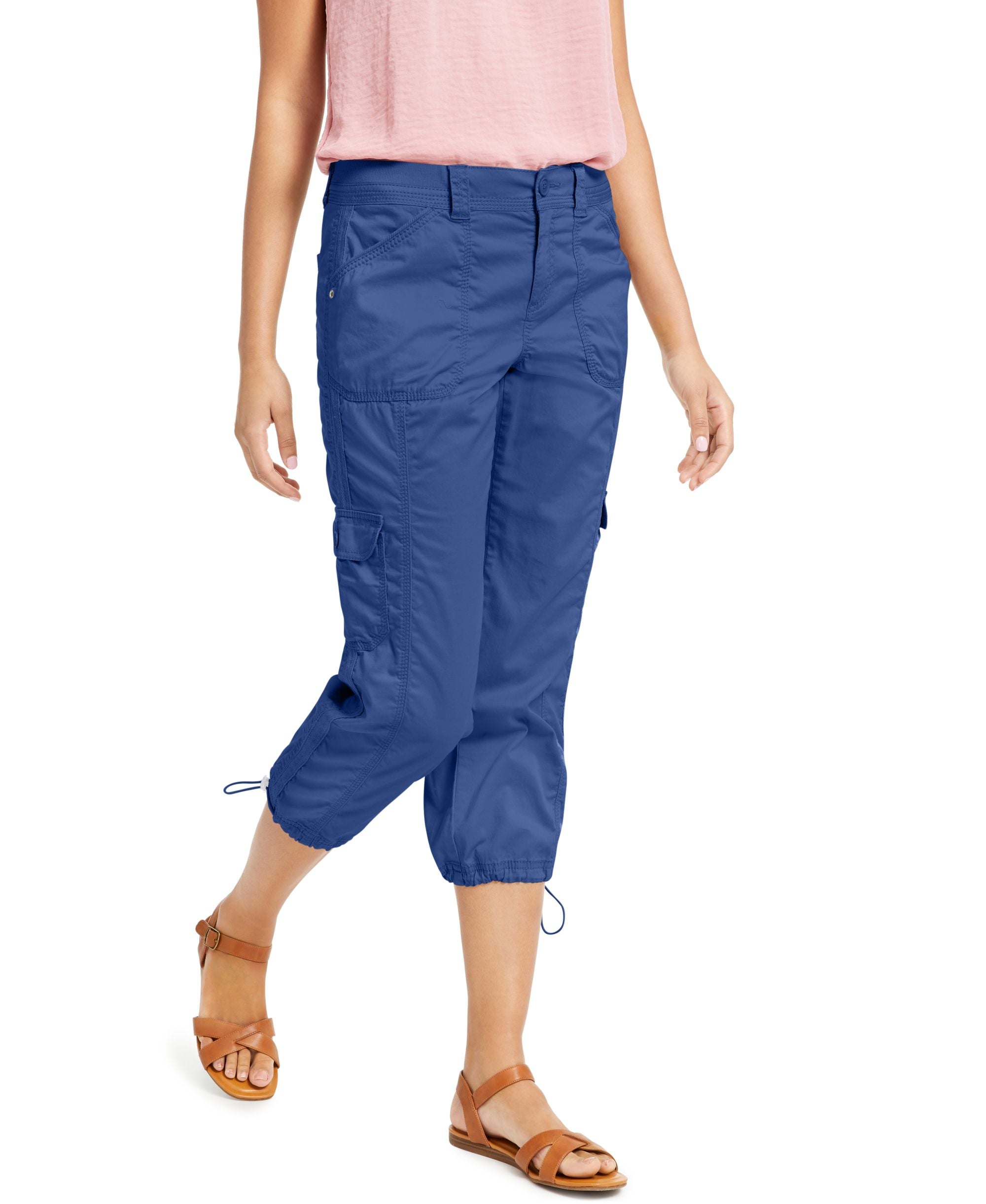 Petite Mid Rise Bungee-Hem Capri Pants