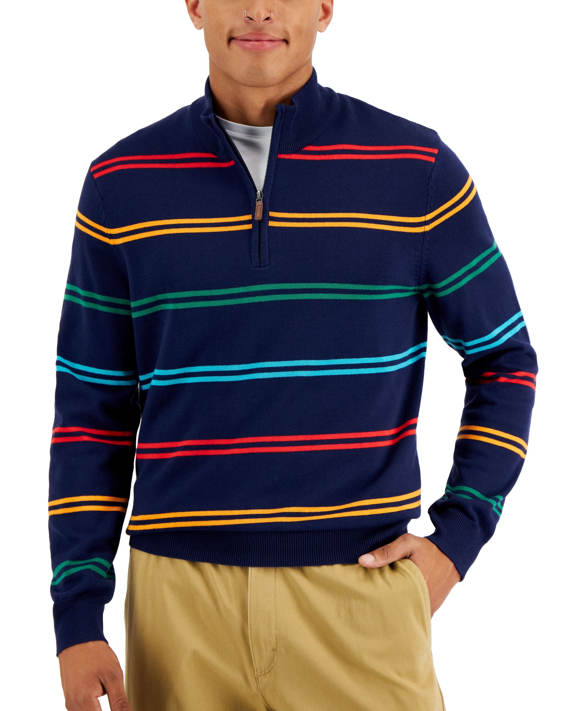 Club Room Mens Jolly Stripe Quarter Zip Sweater