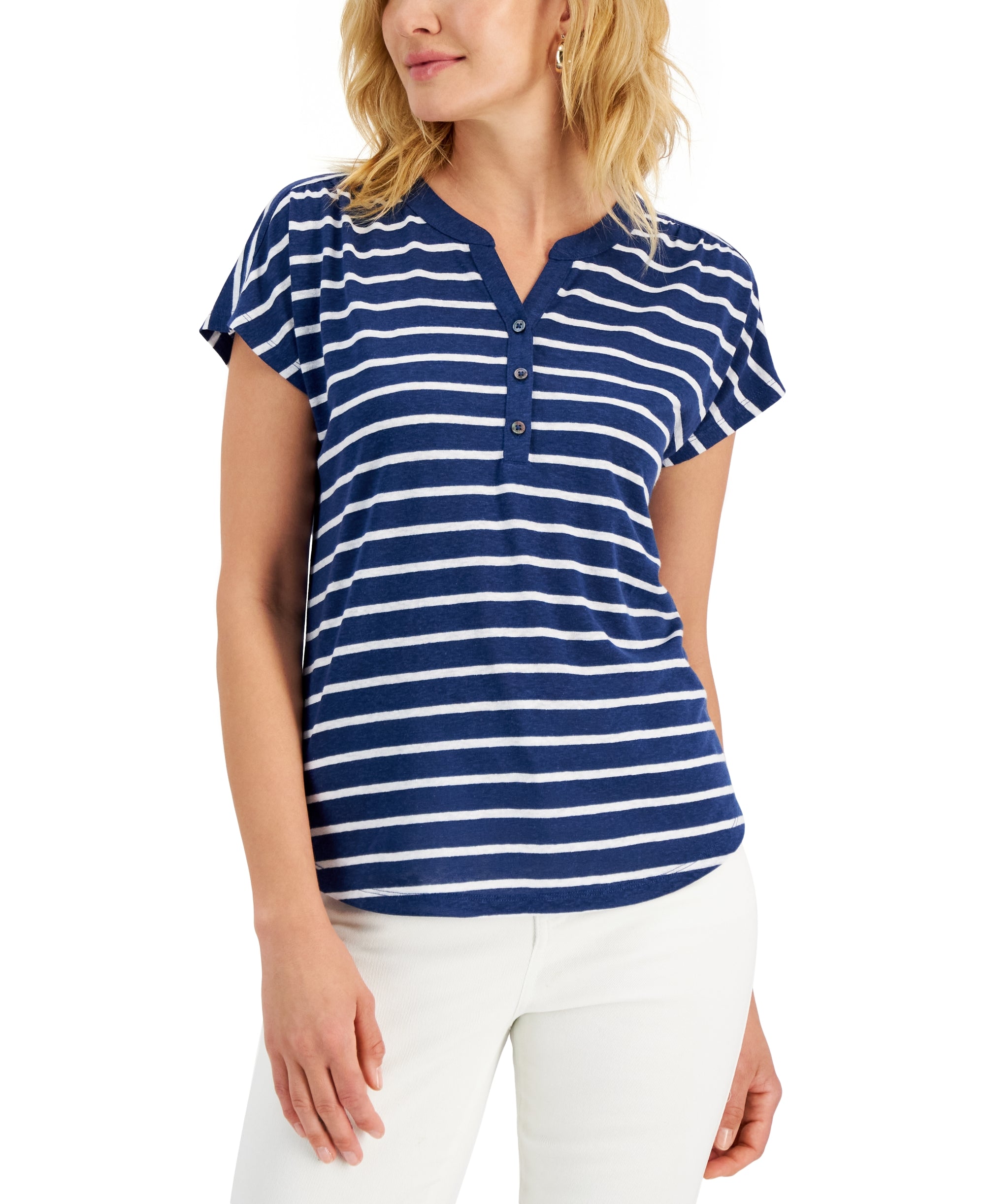 Style & Co Printed Henley T-Shirt