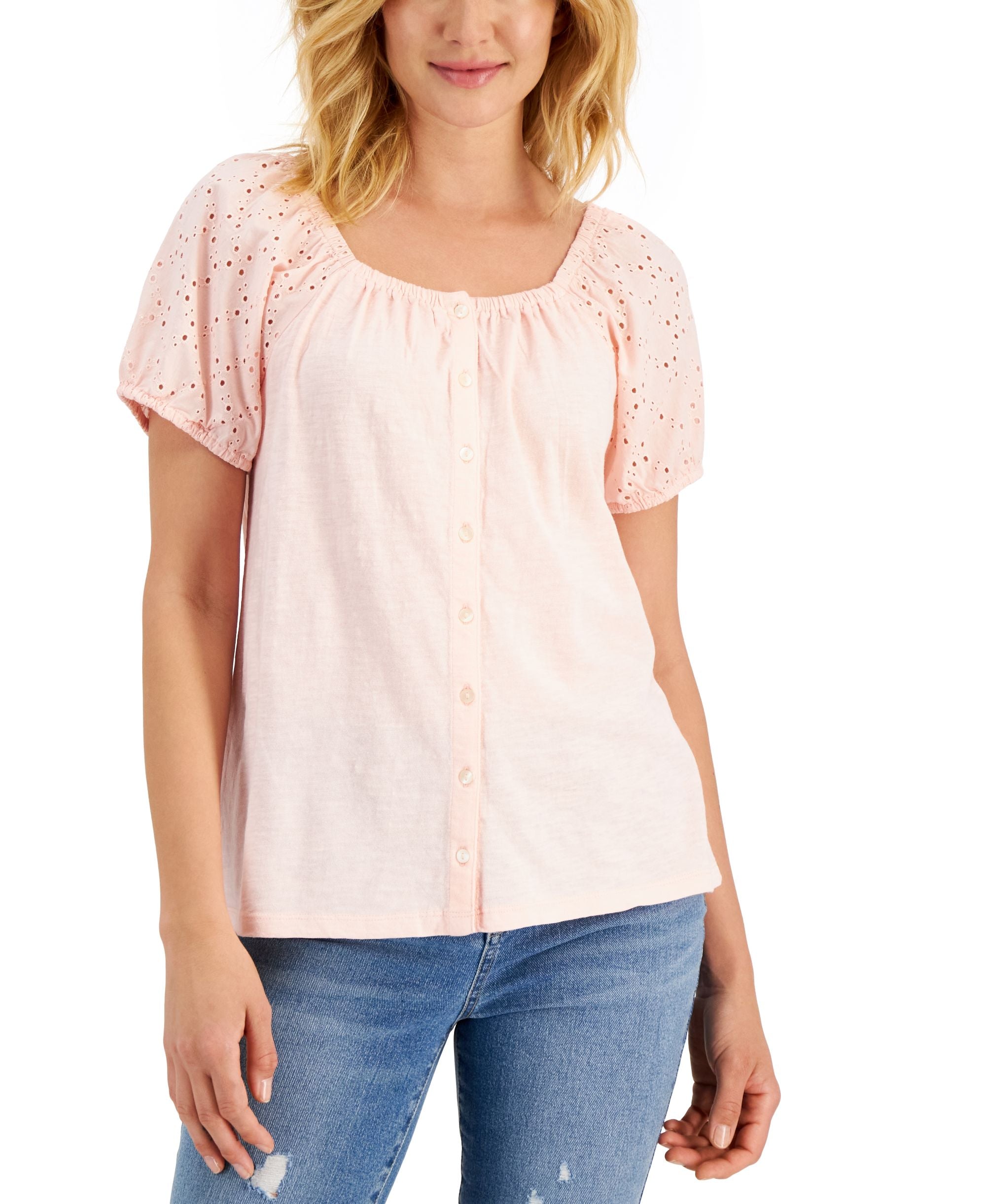 Style & Co Womens Cotton Off The Shoulder Top