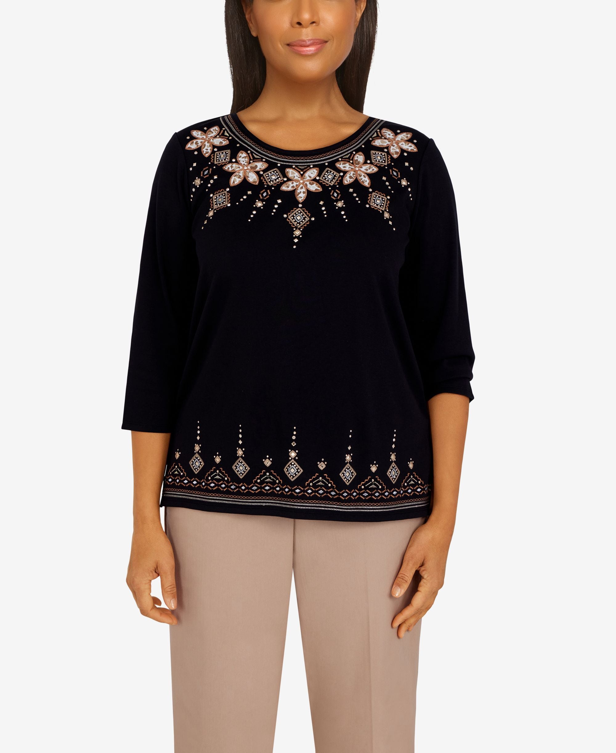 Womens Second Nature Floral Yoke Applique Top