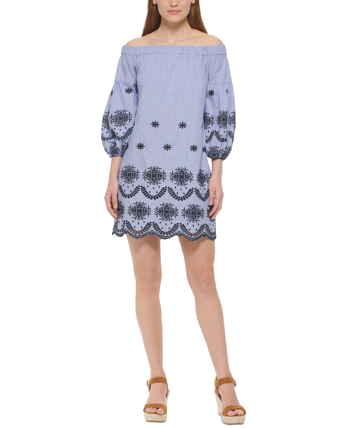Vince Camuto Womens Cotton Eyelet Off The Shoulder Dress