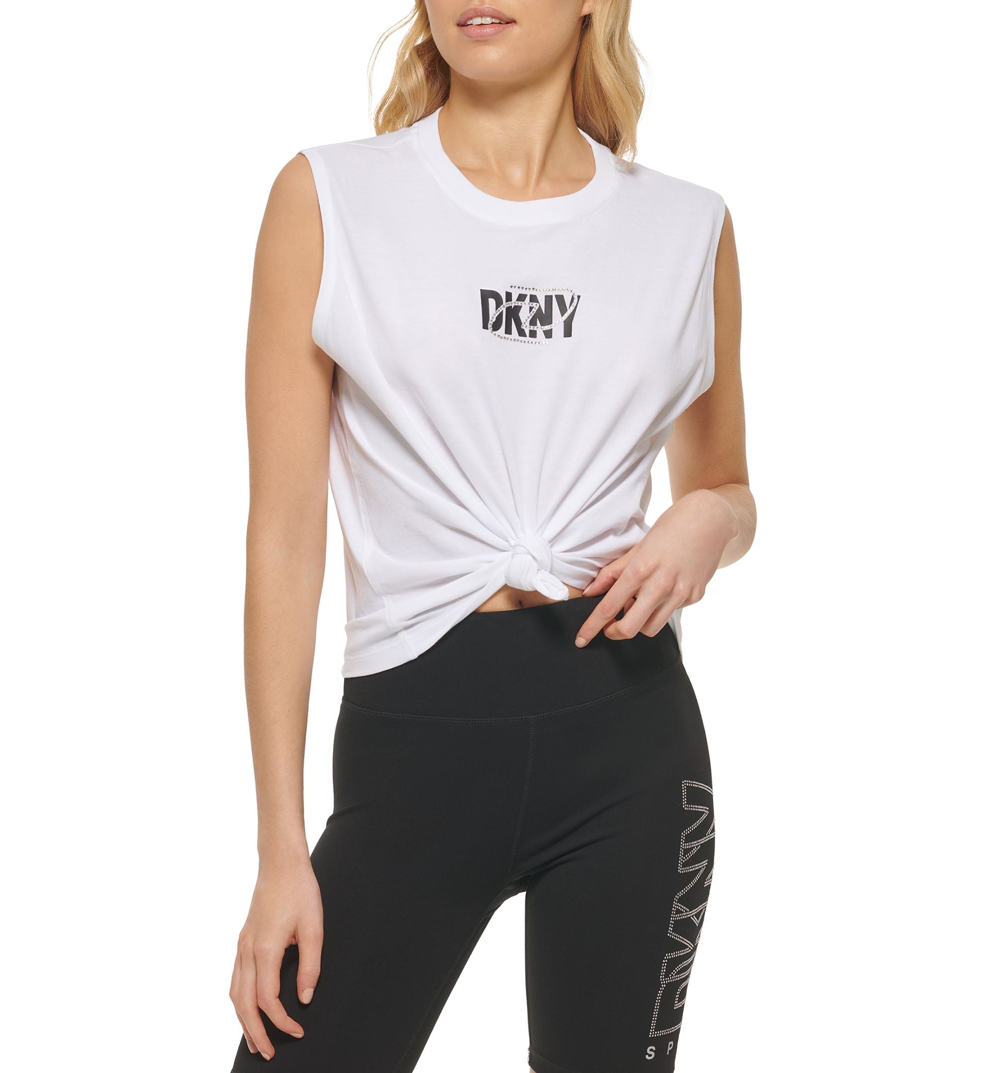 DKNY Sport Rhinestone Logo Boyfriend Tank Top