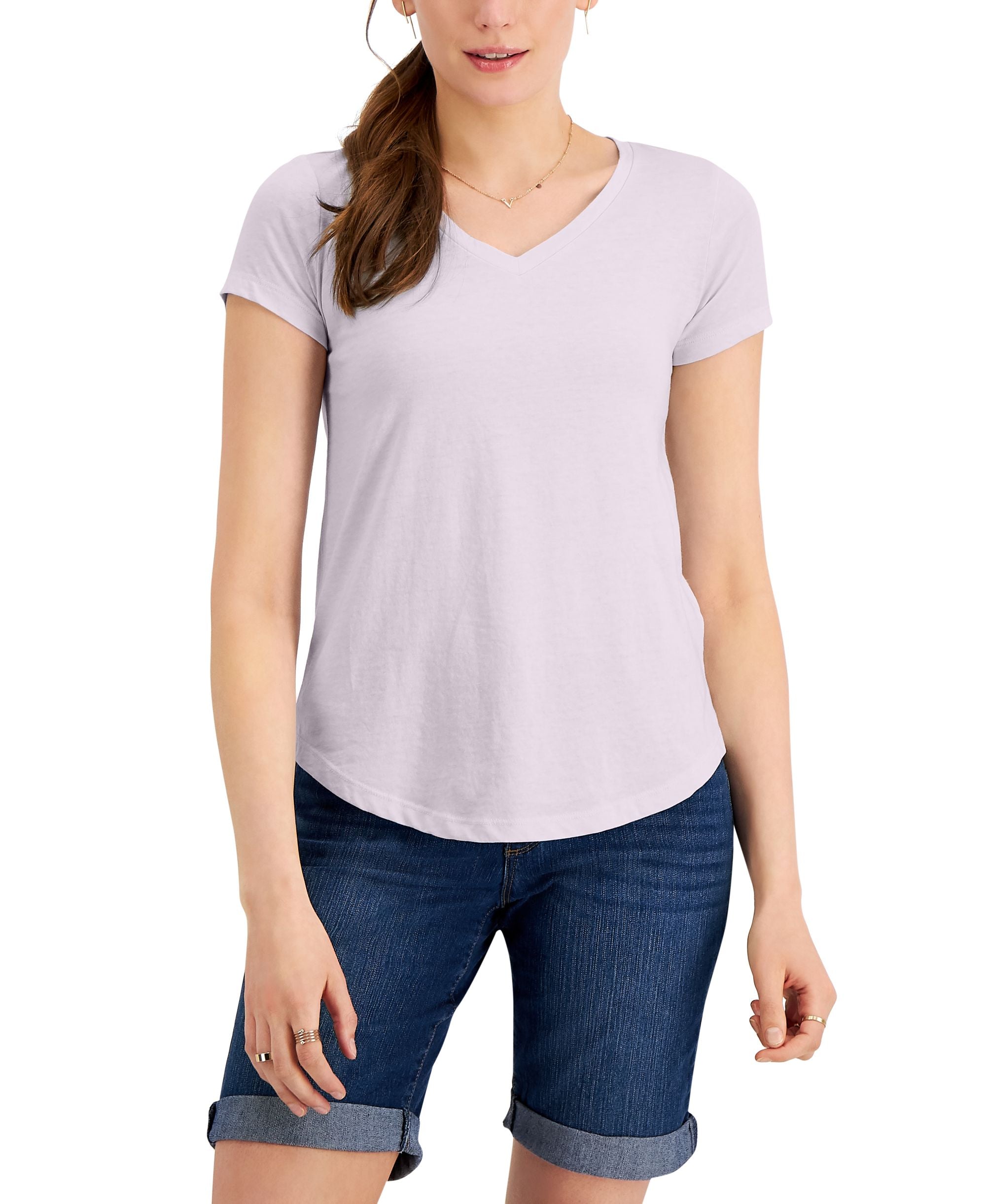 Style & Co Petite Burnout V Neck T-Shirt