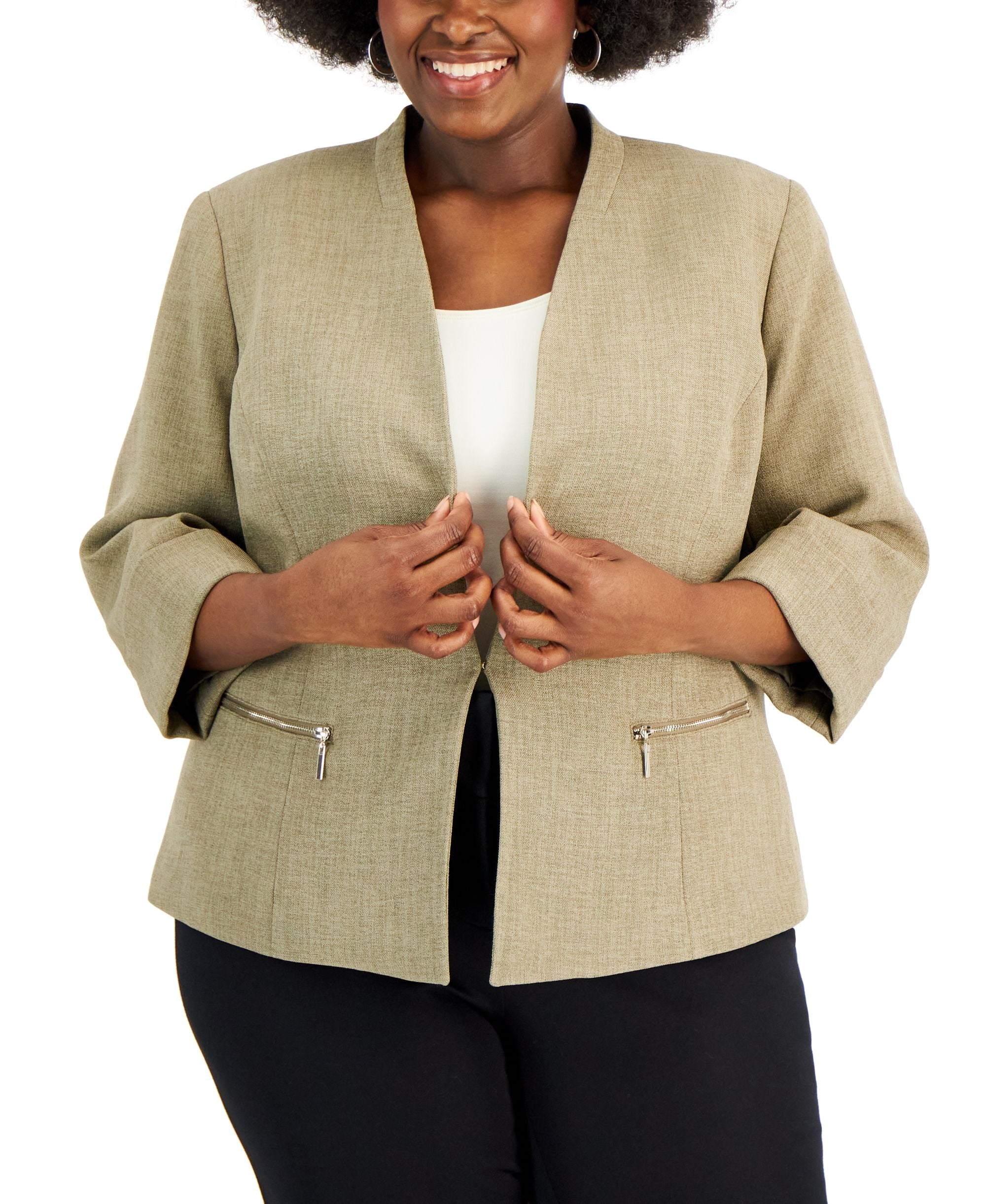 Plus Size Zippered-Pocket Blazer