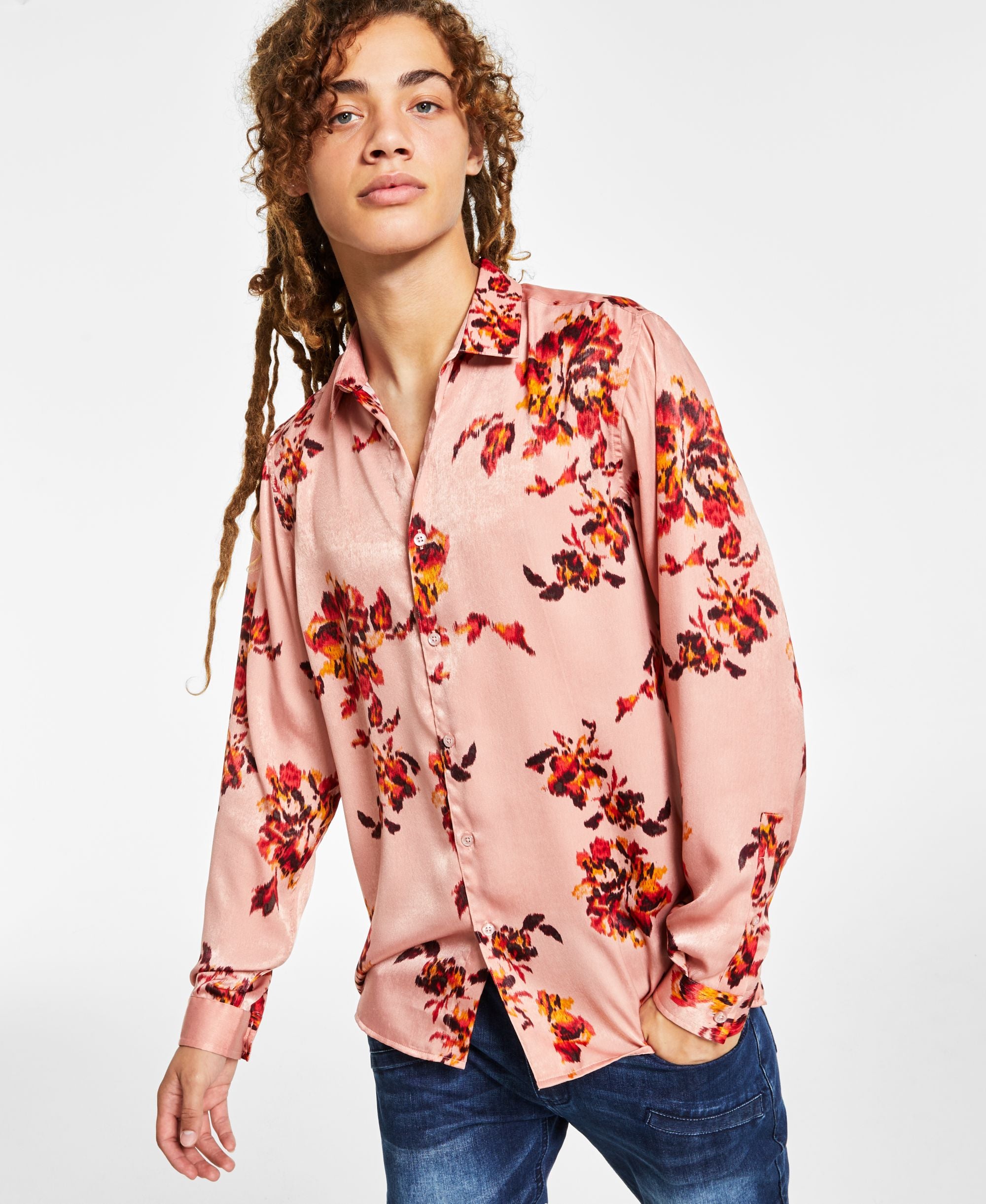 International Concepts Mens Regular Fit Floral Print Shirt