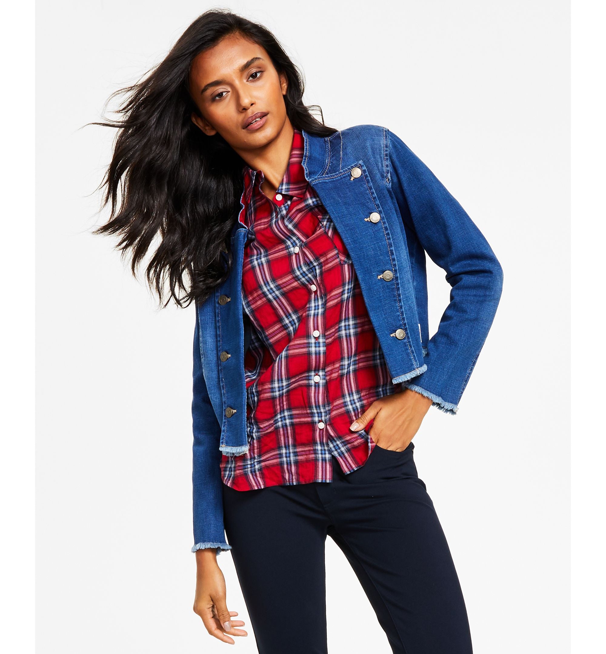 Tommy Hilfiger Womens Frayed Edge Denim Jacket