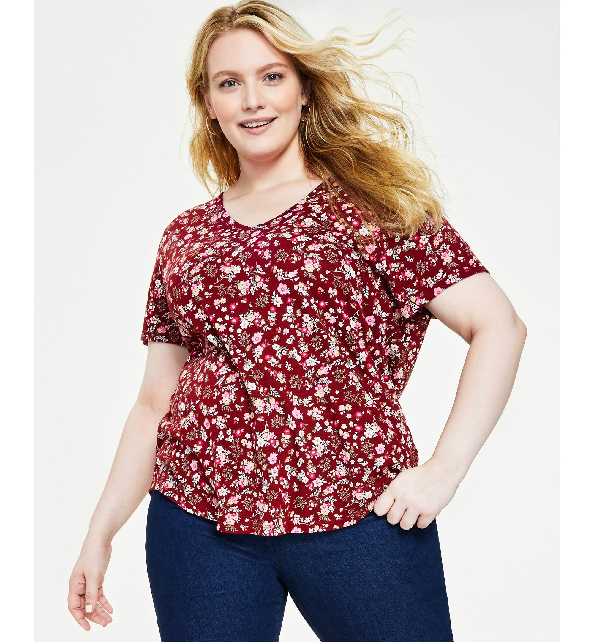 Plus Size Printed V-Neck T-Shirt