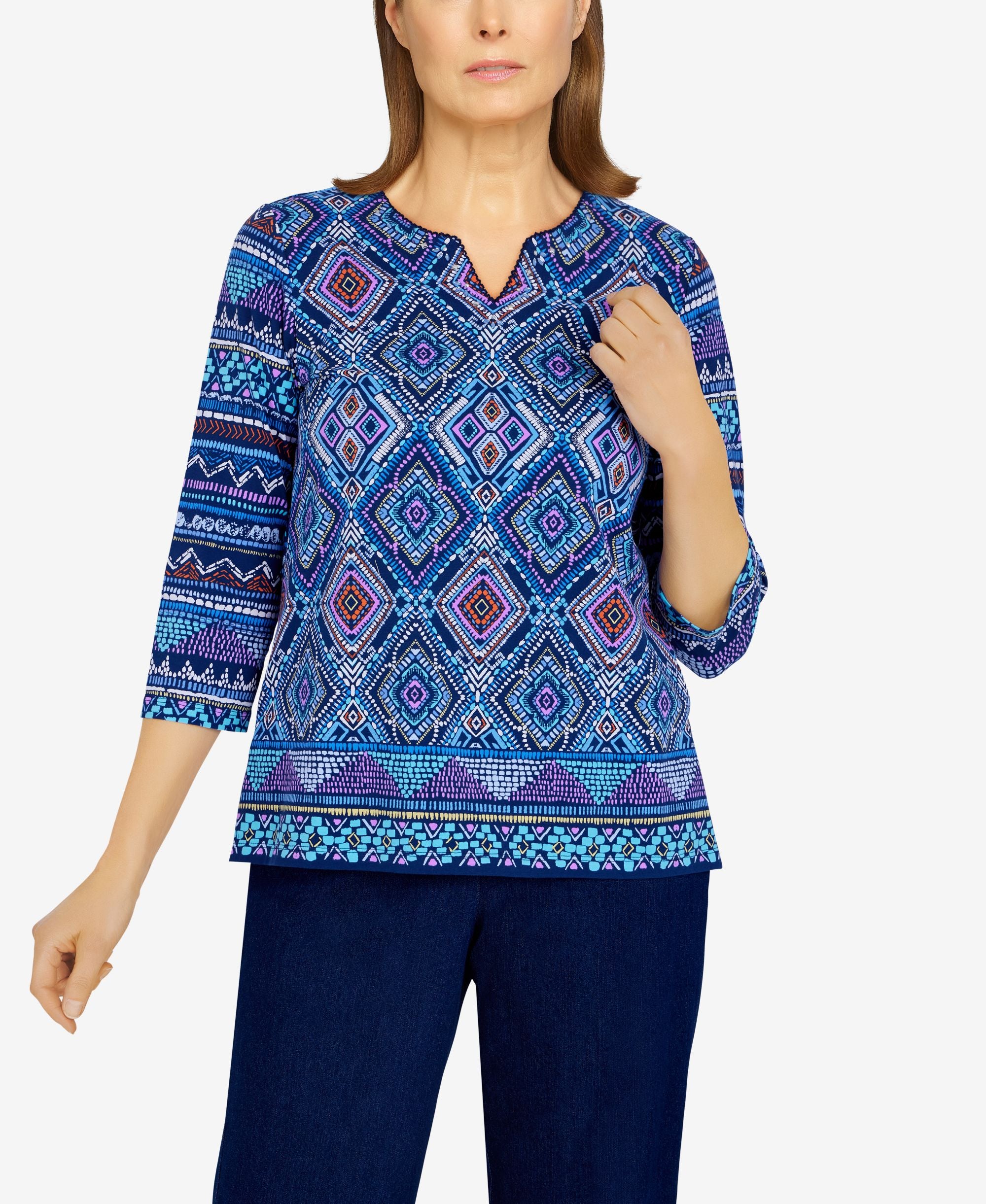 Petite Daze Mosaic Diamond Border Top