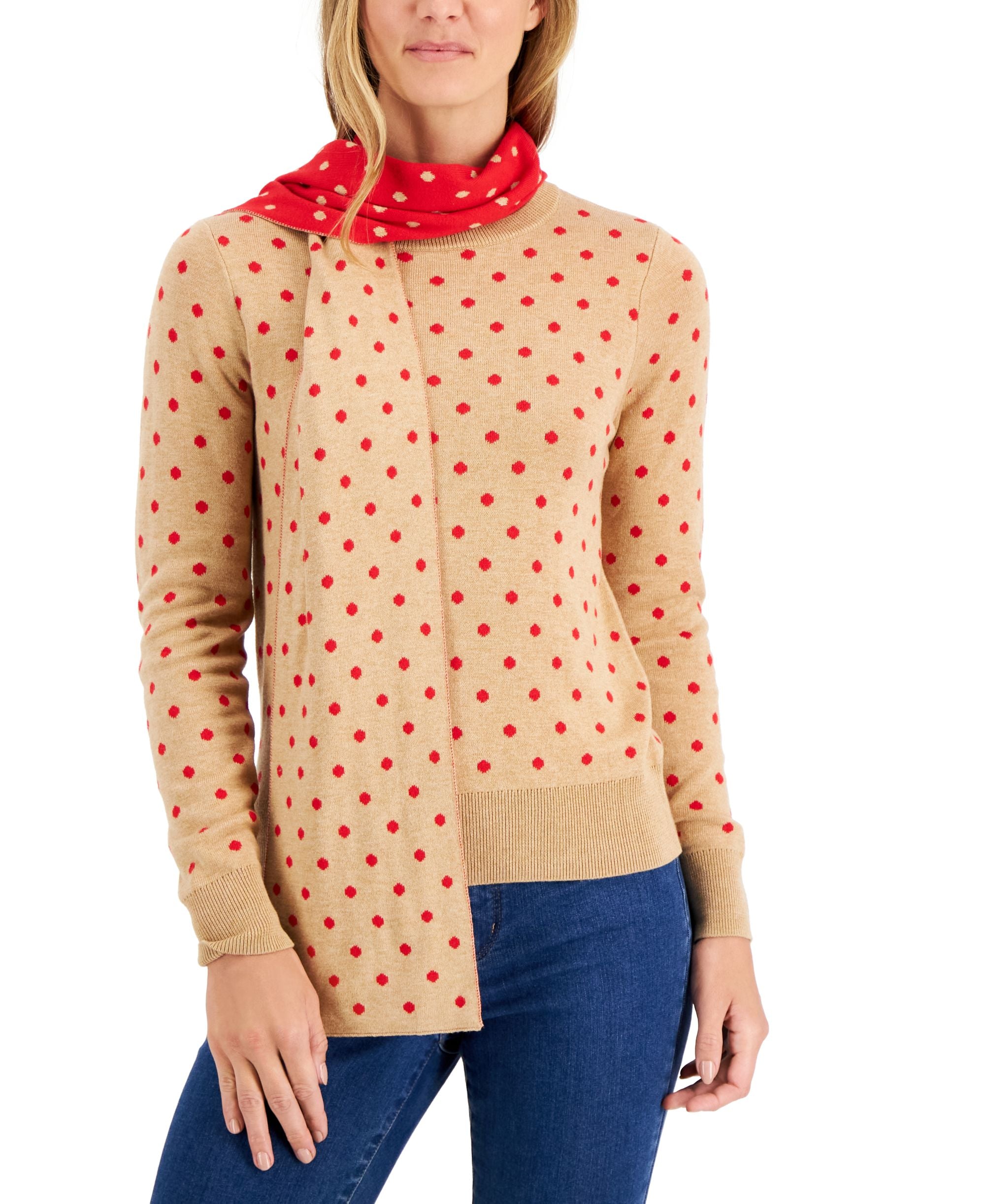 Charter Club Womens Polka Dot Removable Scarf Sweater