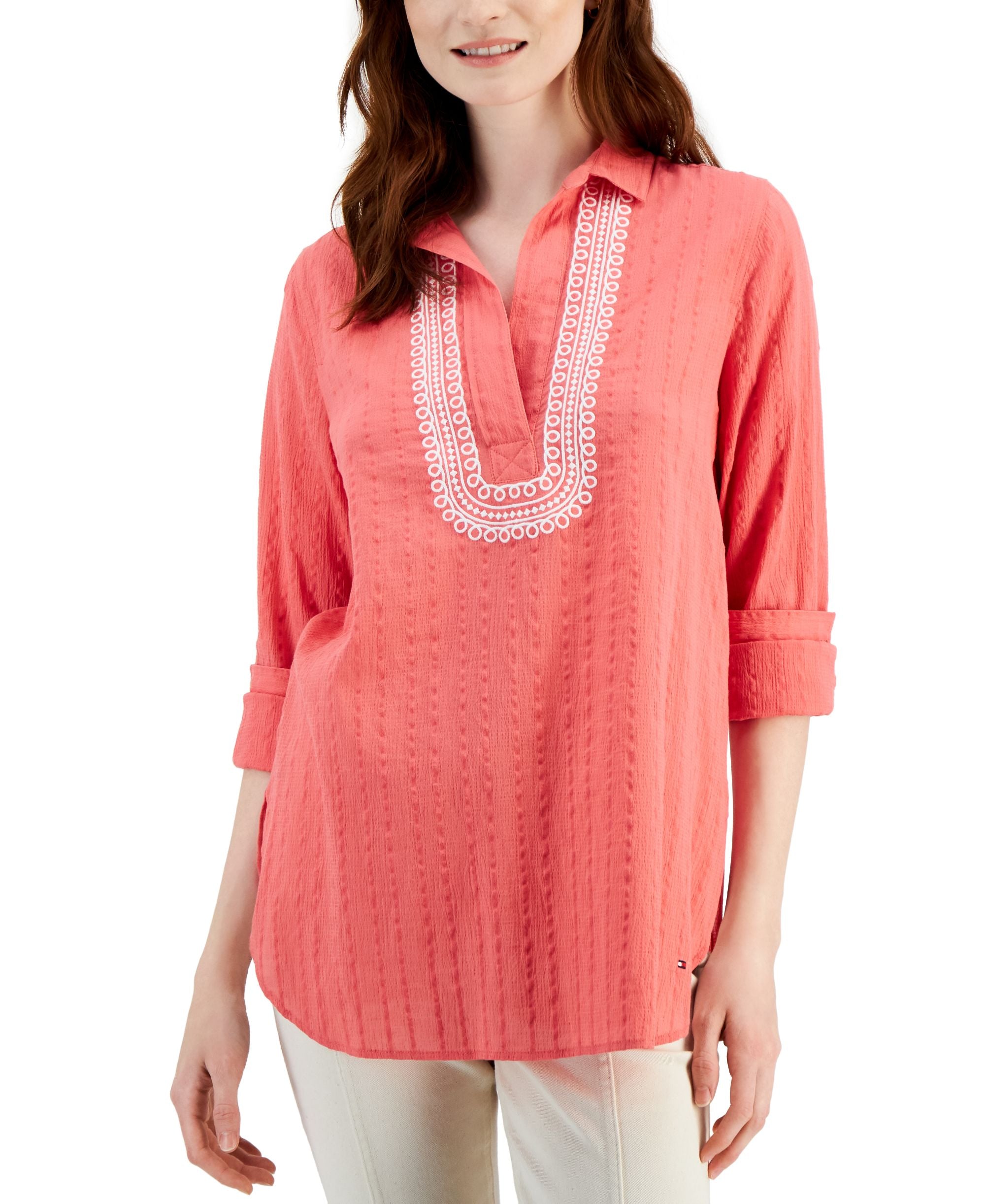 Women's Embroidered Textured Tunic Top