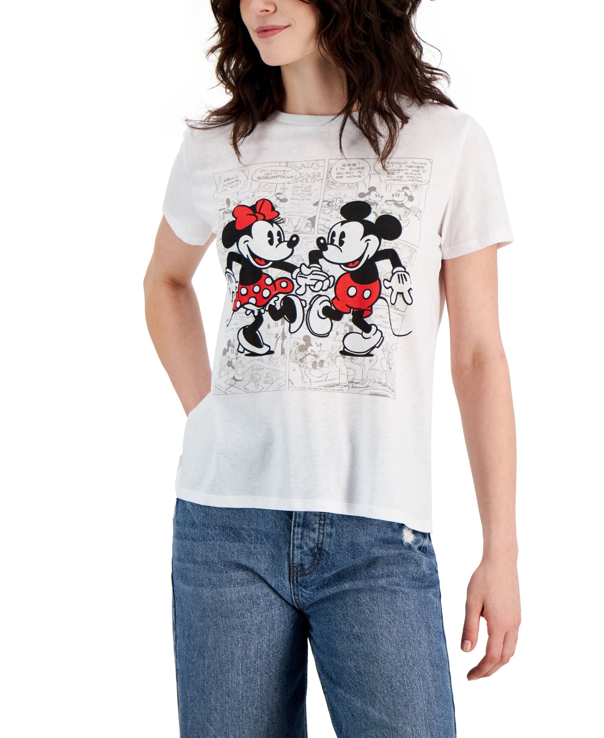Juniors� Dancing Mickey & Minnie Graphic T-Shirt
