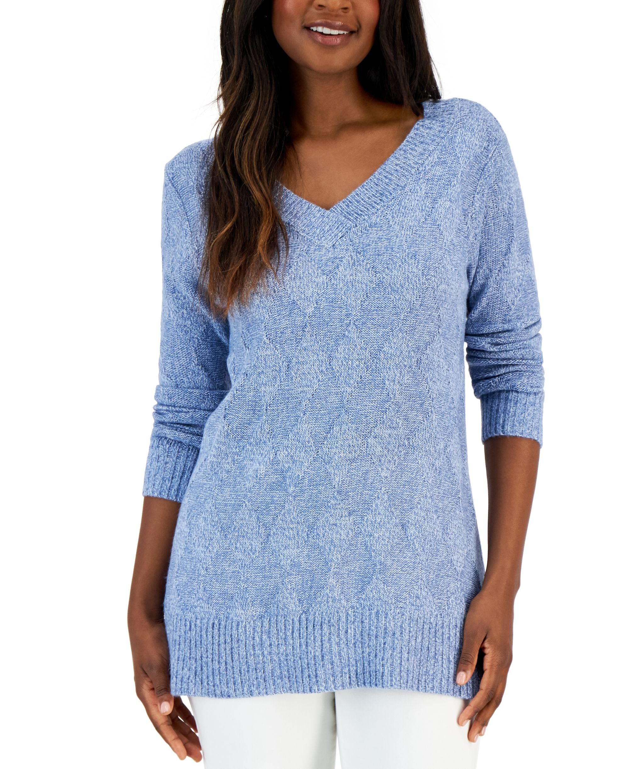 Karen Scott Womens Turbo Box Stitch Sweater