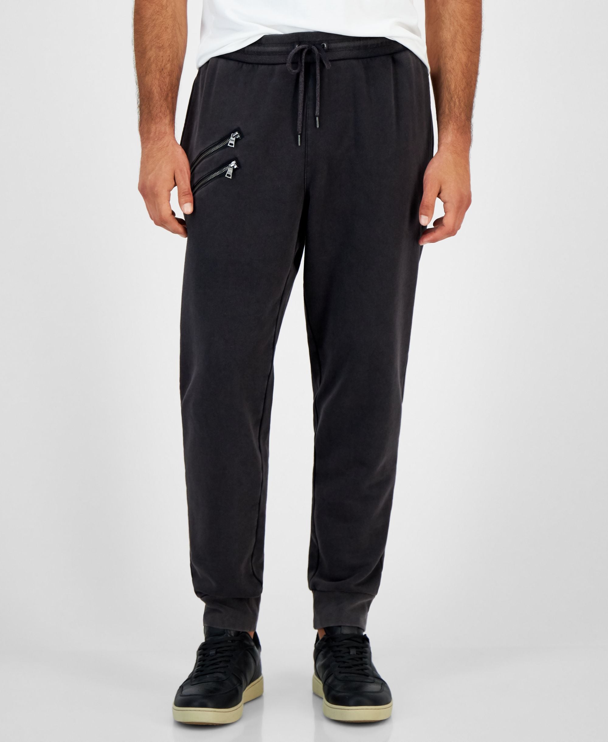 International Concepts Mens Regular Fit Acid Washed Moto Joggers