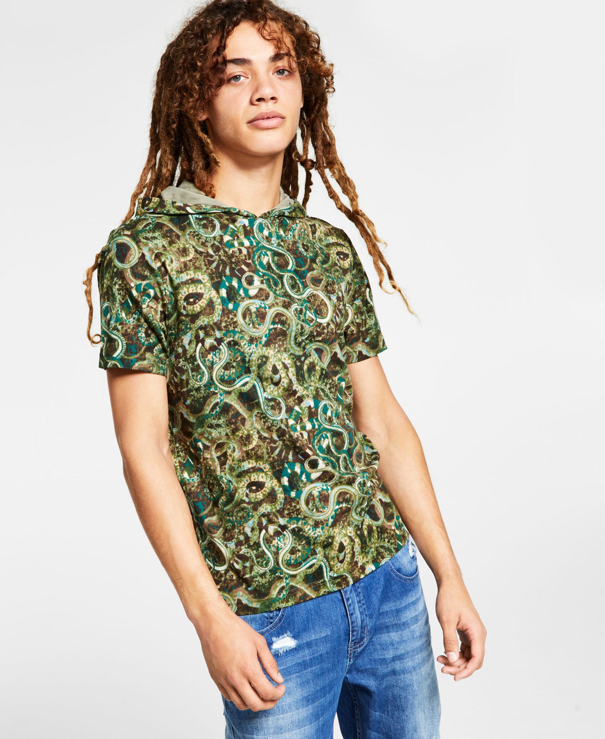 International Concepts Mens Snake Graphic Hooded T-Shirt