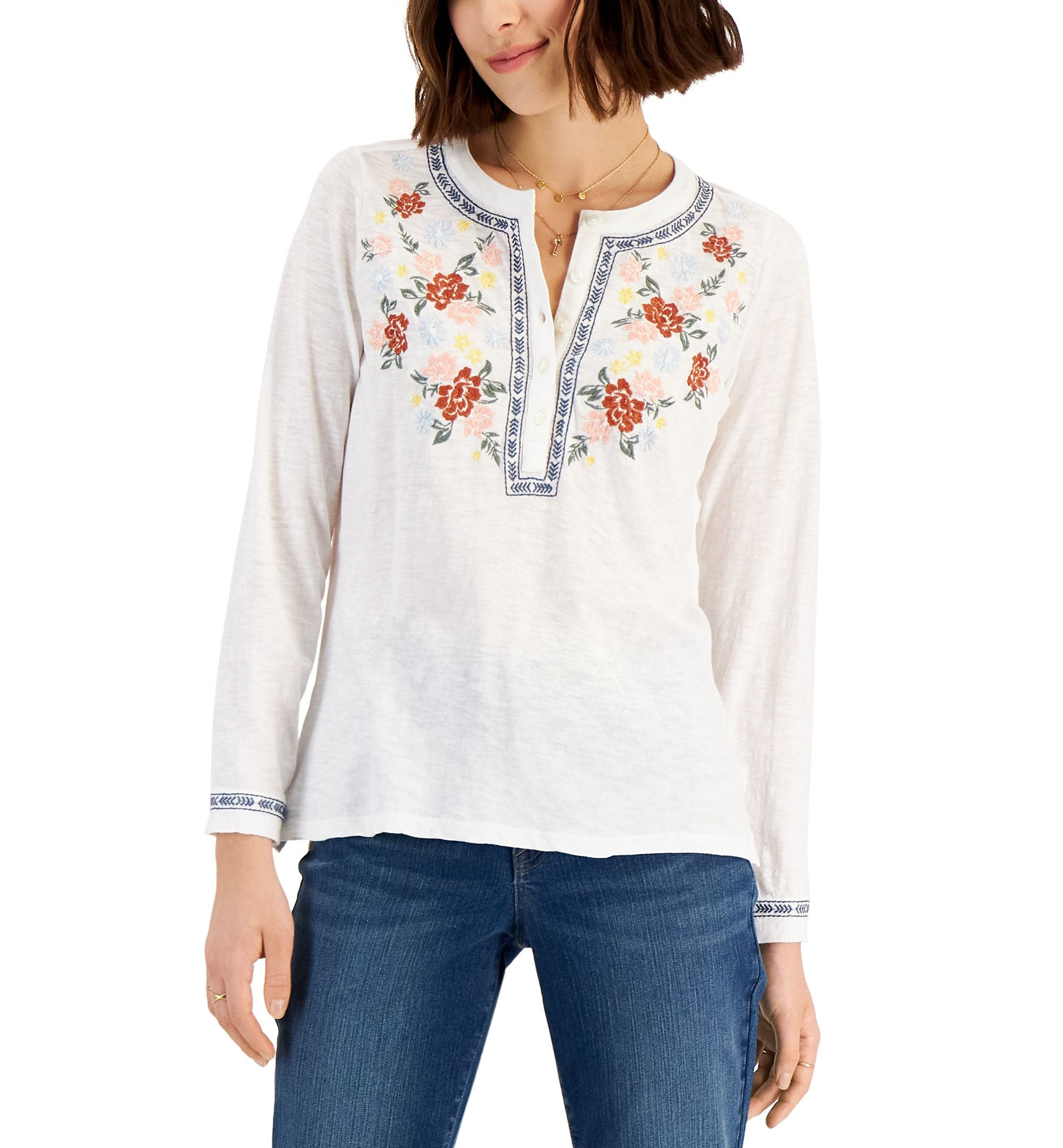 Style & Co Petite Embroidered Cotton Shirt