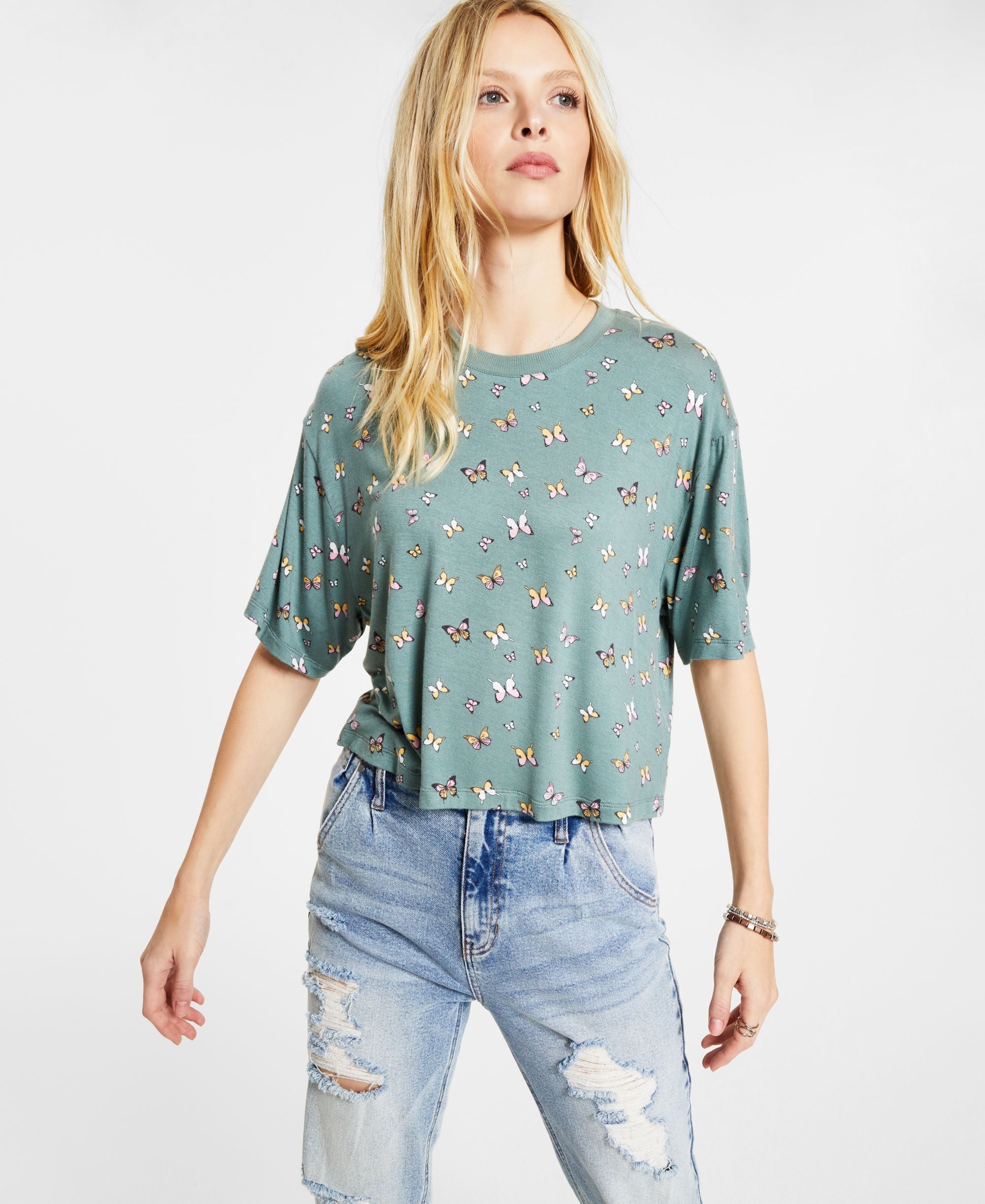 Juniors' Butterfly-Graphic T-Shirt
