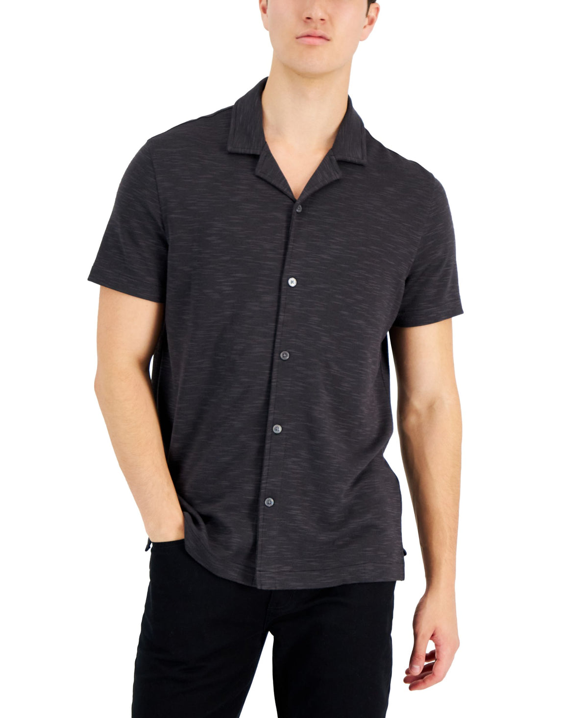 Men's Slub Pique Textured Short-Sleeve Camp Collar Shirt