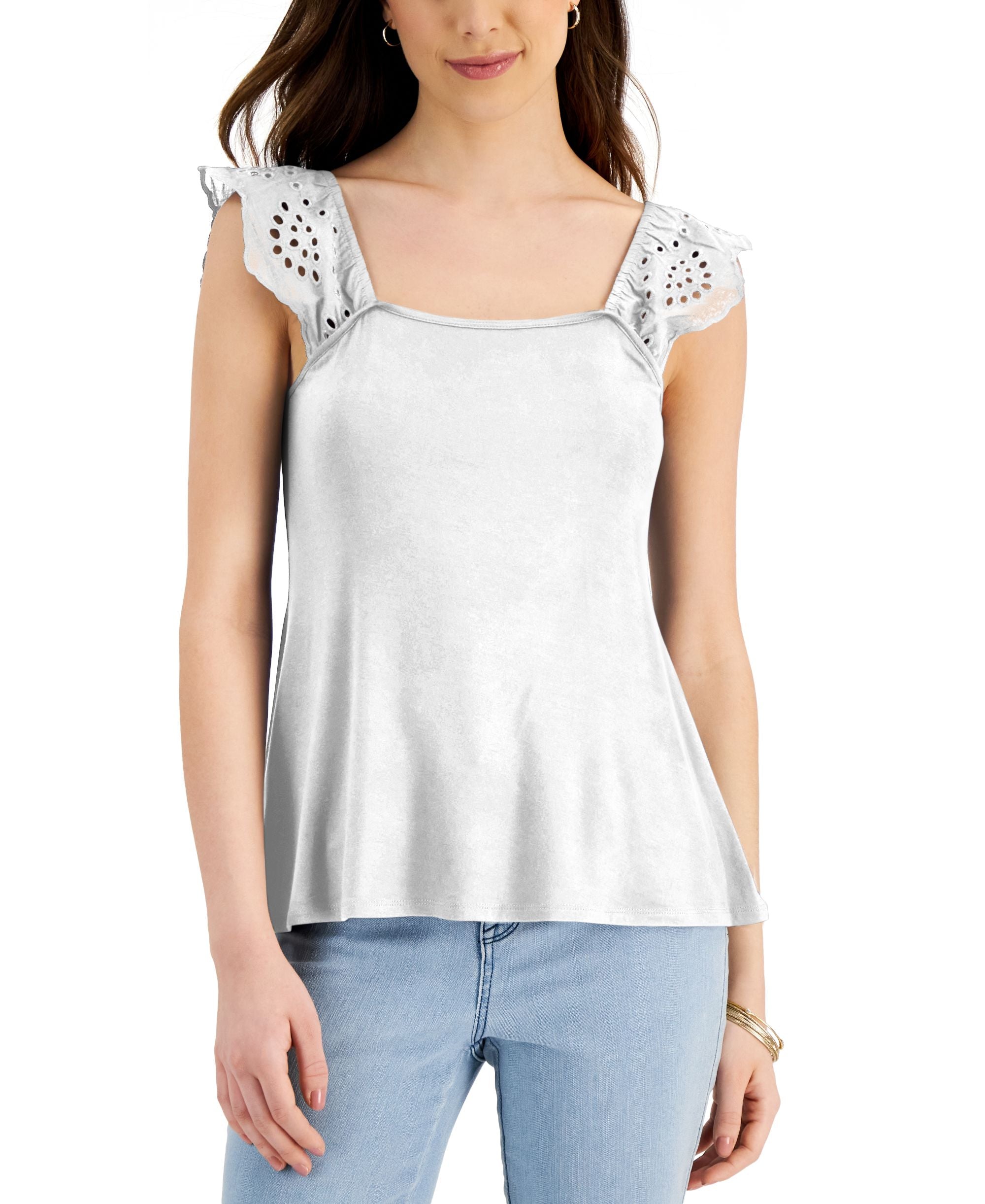 Willow Drive Eyelet Flutter Sleeve Top