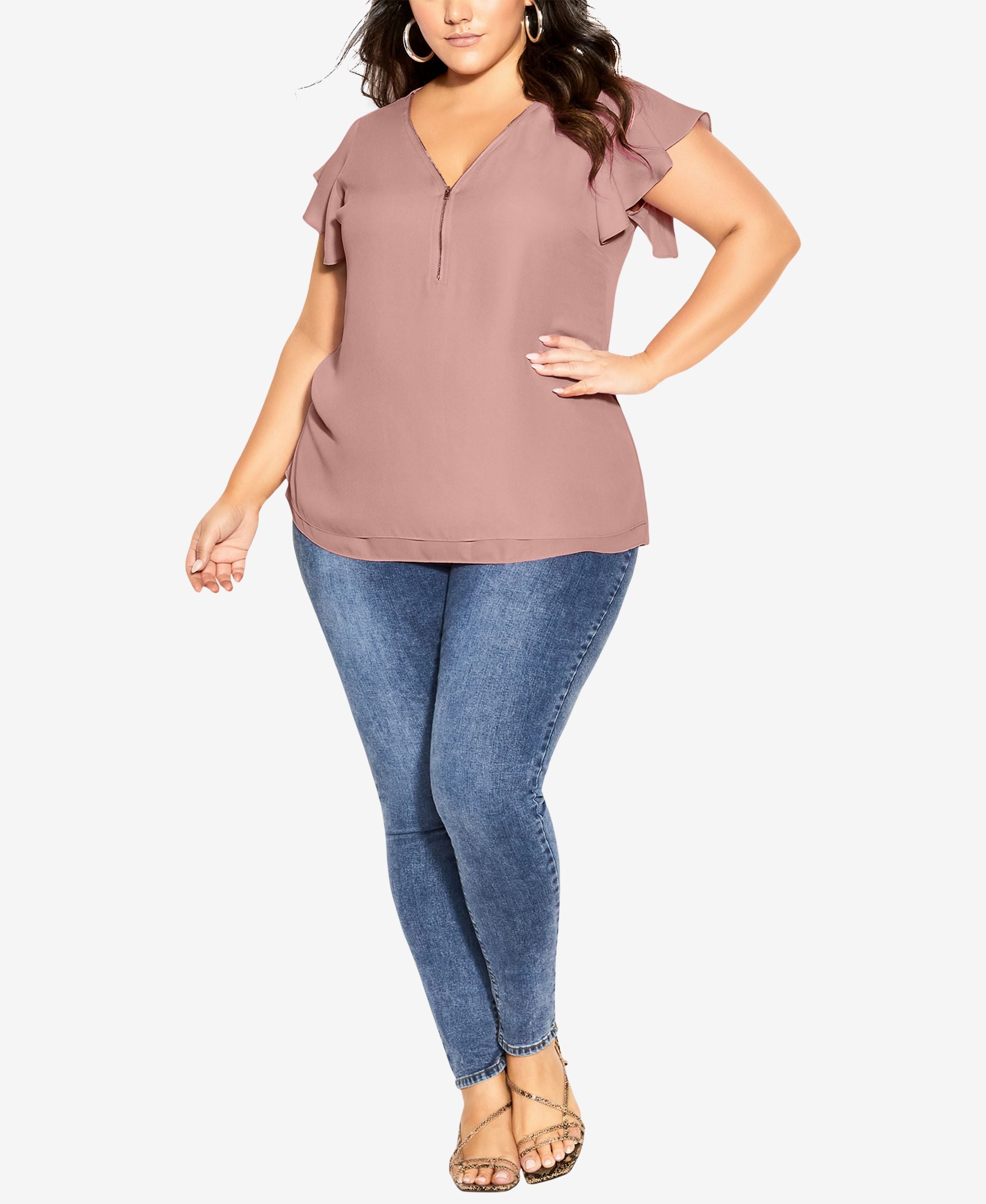 Trendy Plus Size Zip Fling V-Neck Top