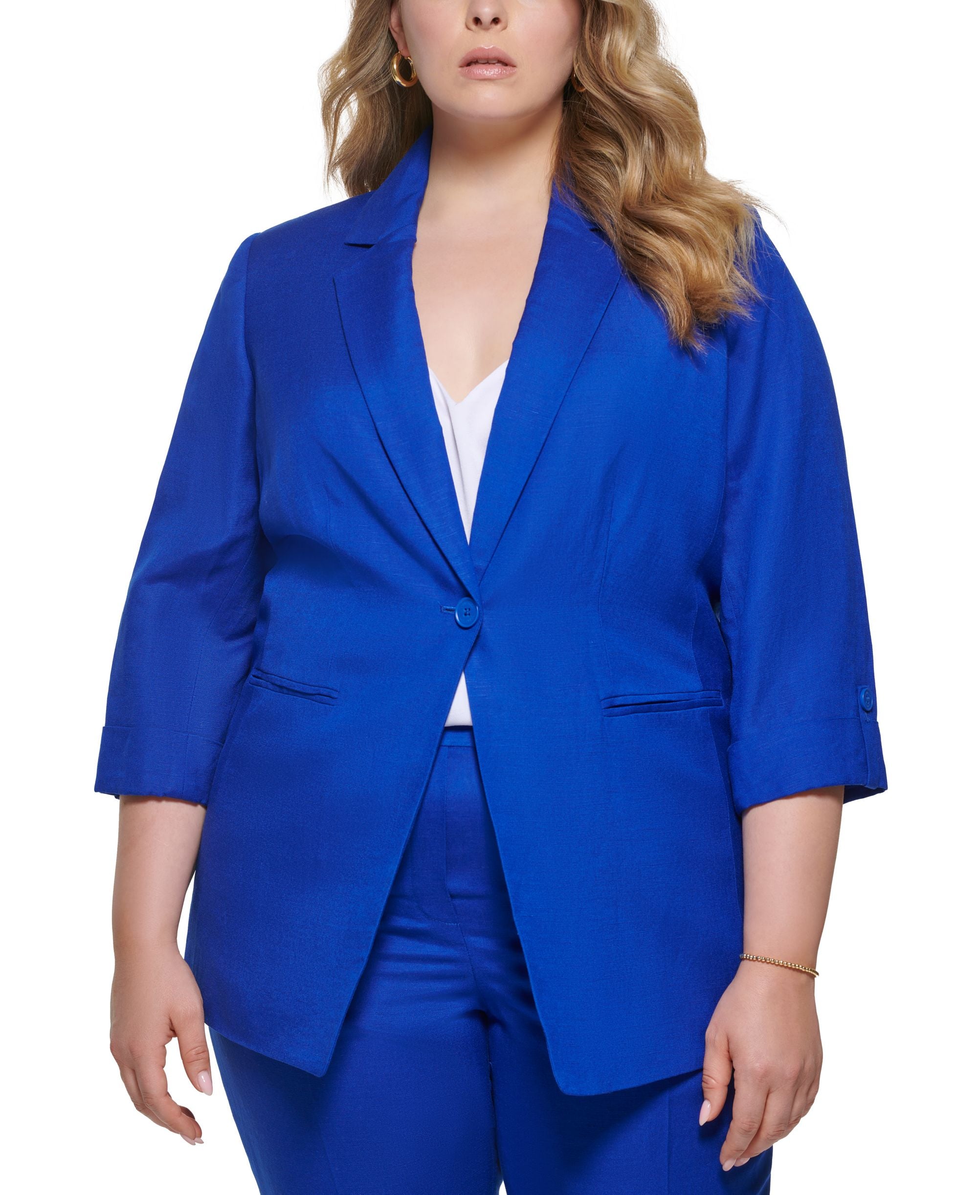 Calvin Klein Plus Size Linen Blend One Button Jacket