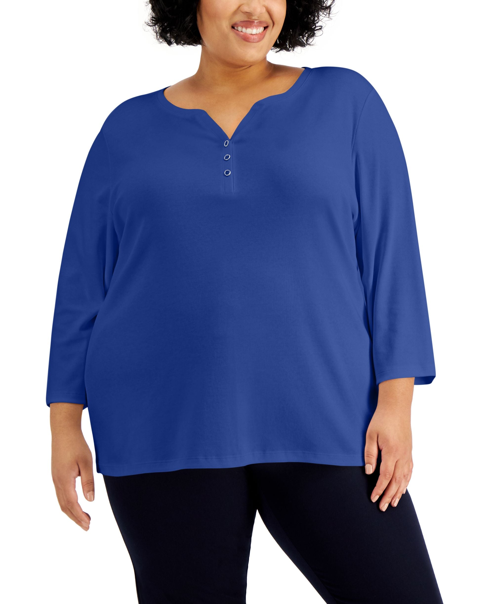 Plus Size 3/4-Sleeve Henley Top